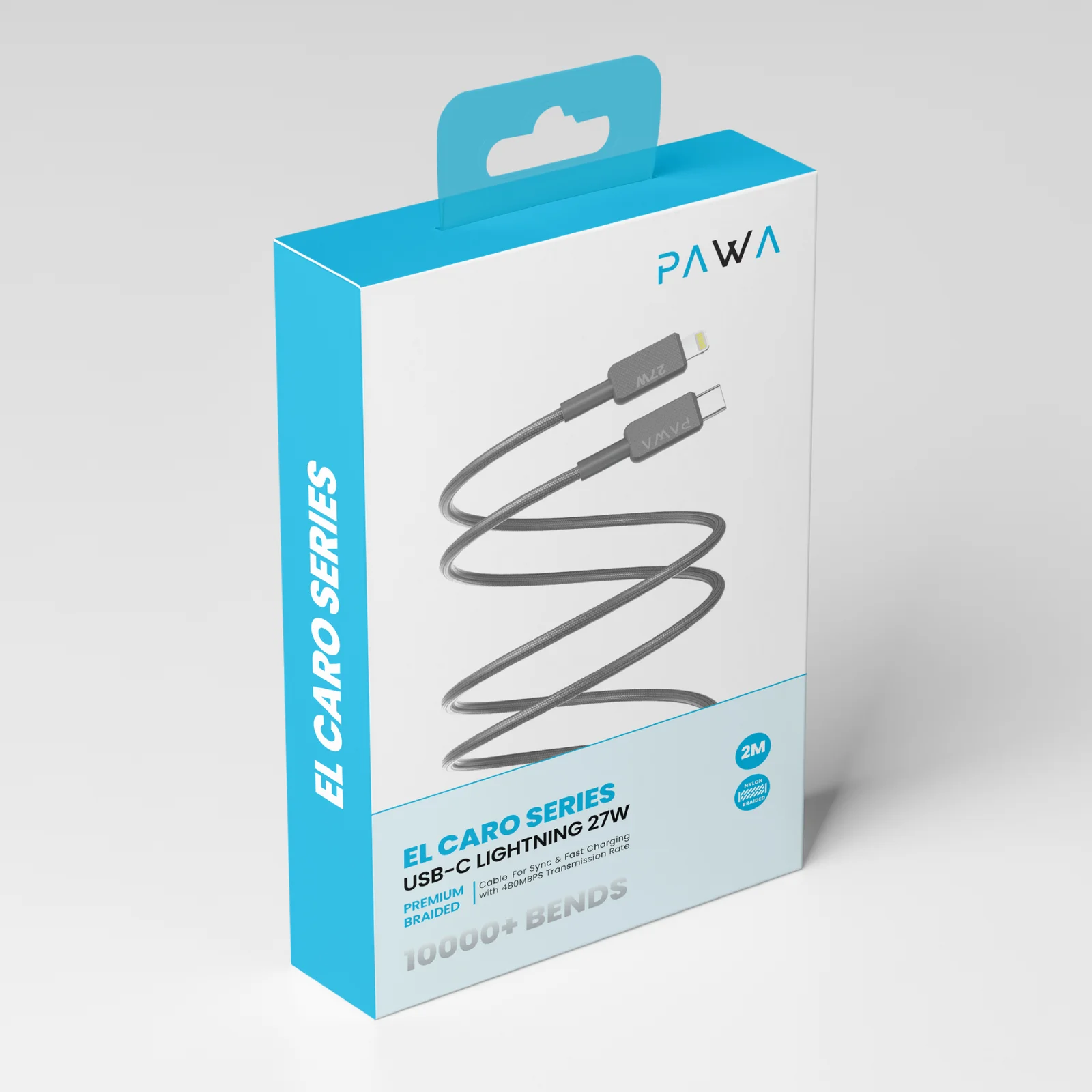 PAWA EL CARO SERIES USB C TO LIGHTNING 27W PREMIUM BRAIDED CABLE 2M GREY PW-20BD27CL-GY thumbnail 4