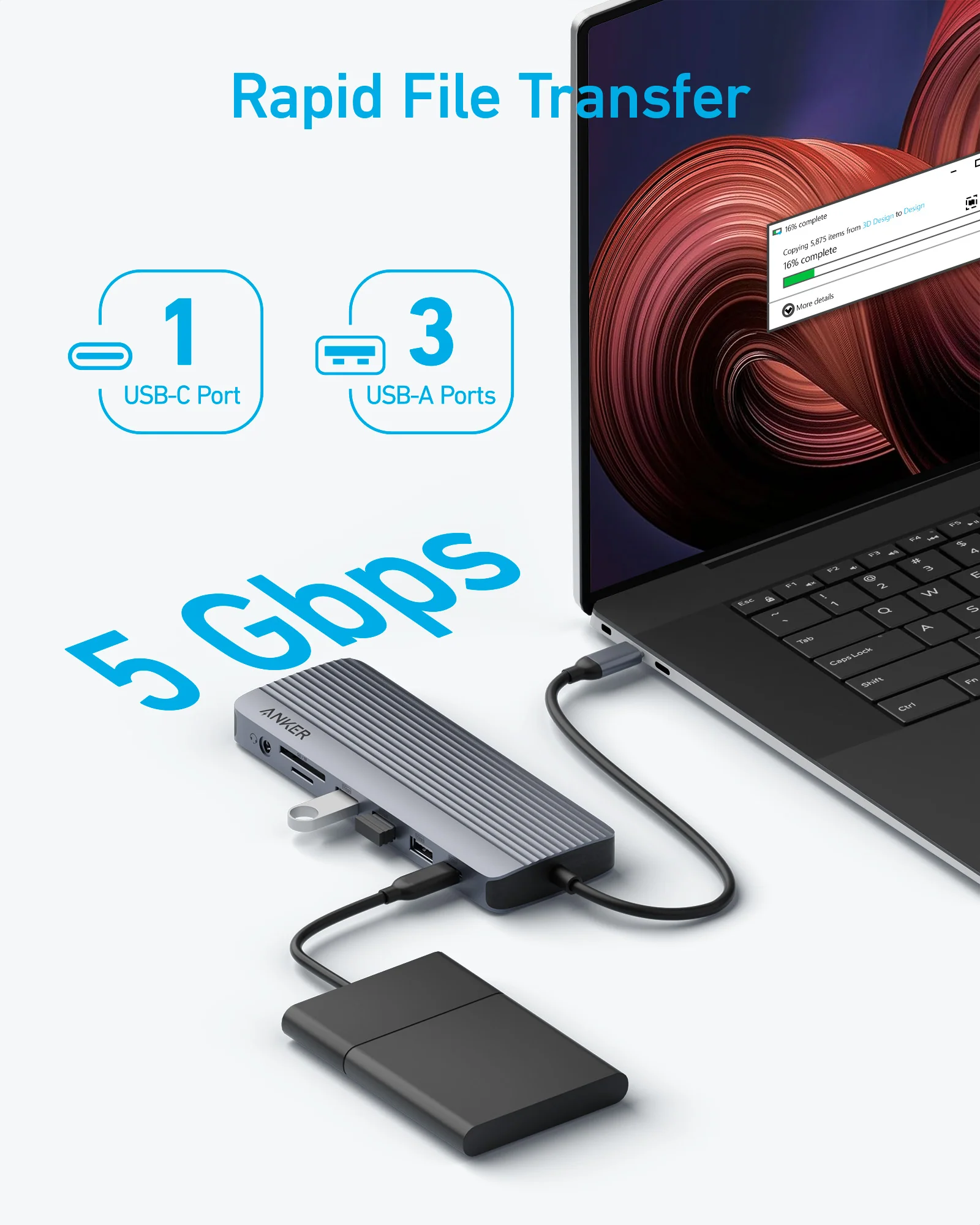 ANKER USB C HUB 14 IN 1 TRIPLE DISPLAY GRAY A8389HA1 thumbnail 5