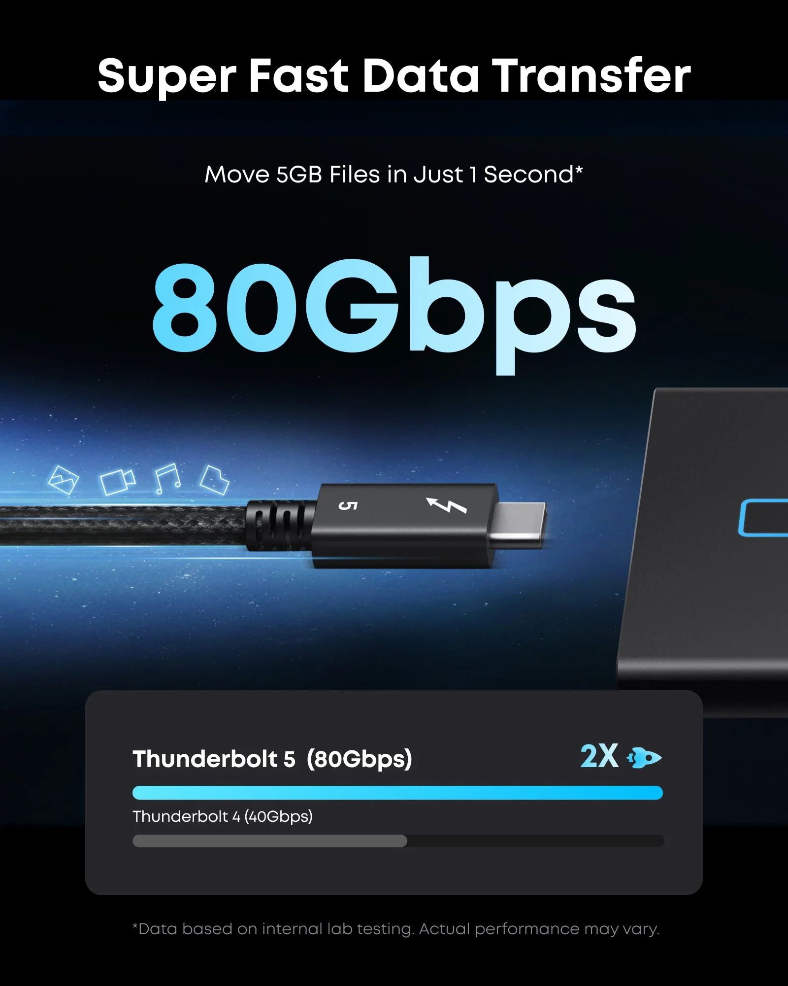 ANKER PRIME THUNDERBOLT 5 CABLE 1.7FT 80GBPS 240W BLACK A84N1011 thumbnail 6