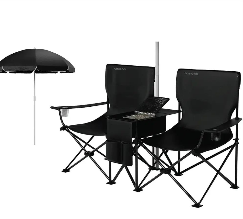 PORODO LIFESTYLE CAMPSHADE CAMPING DUAL CHAIR BLACK PDLFSTCH21BK