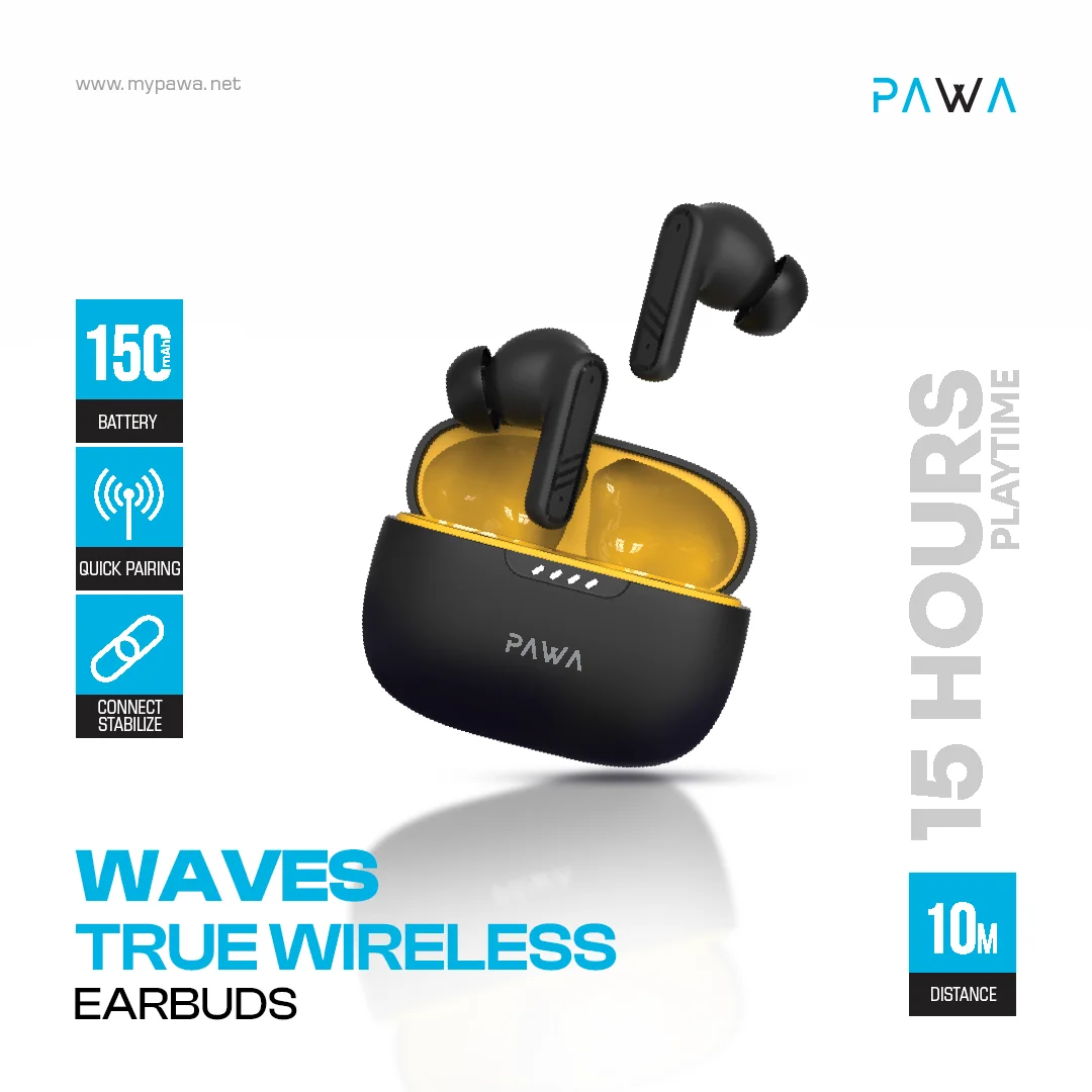 PAWA WAVES TRUE WIRELESS EARBUDS BLACK PW-EBW053-BK thumbnail 3