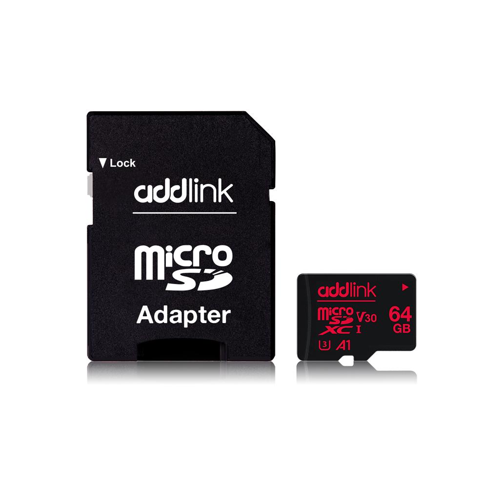 ADDLINK V30 64GB MICRO SDXC USH CARD WITH ADAPTER BLACK AD64GBMSXU3A