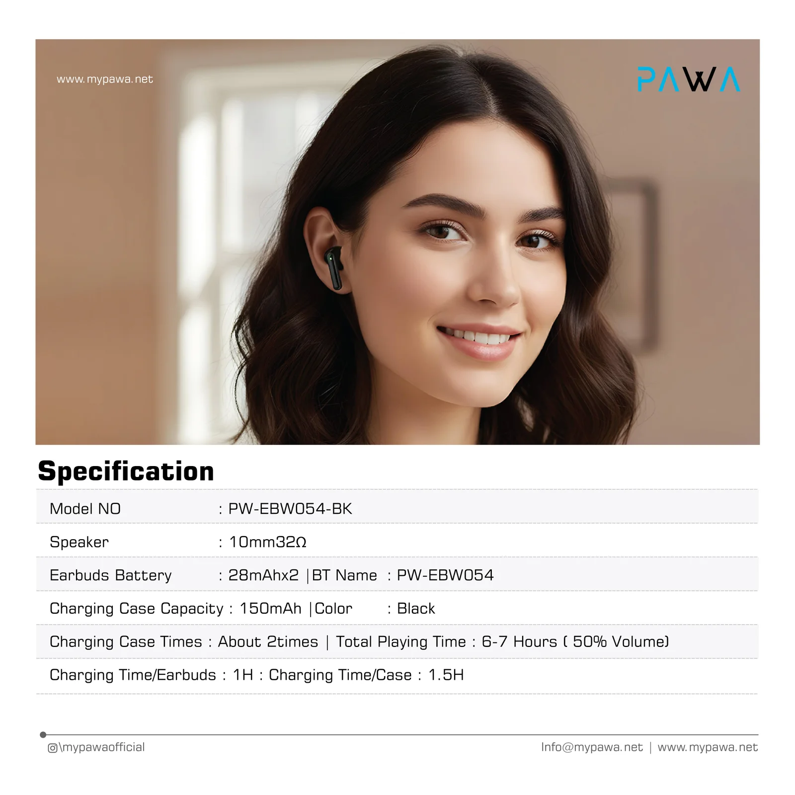 PAWA WAVES LITE WIRELESS EARBUDS BLACK PW-EBW054-BK thumbnail 3