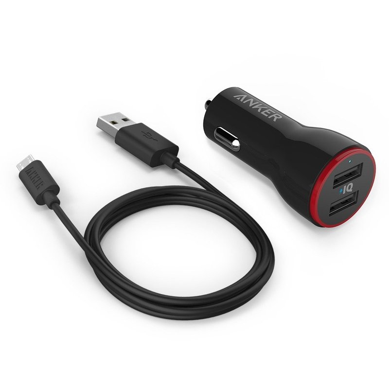 ANKER POWERDRIVE 2- PORT CAR CHARGER+ 3FT MICRO USB CABEL BLACK-R B2310