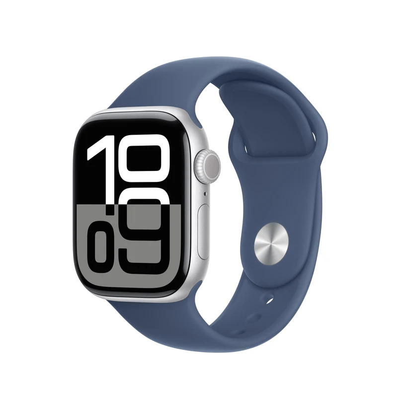 APPLE WATCH SERIES 10 GPS 42MM SILVER ALUMINIUM CASE WITH DENIM SPORT BAND S/M MWWA3 thumbnail 2
