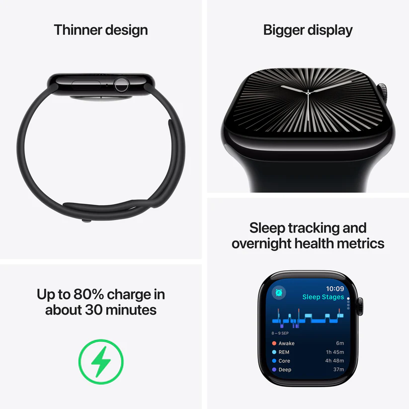 APPLE WATCH SERIES 10 42MM GPS SILVER ALUMINIUM CASE WITH DENIM SPORT BAND MWWC3 thumbnail 3