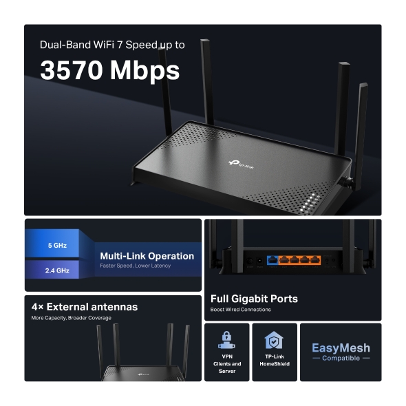 TP LINK BE3600 DUAL BAND WIFI 7 ROUTER ARCHER BE220 thumbnail 4