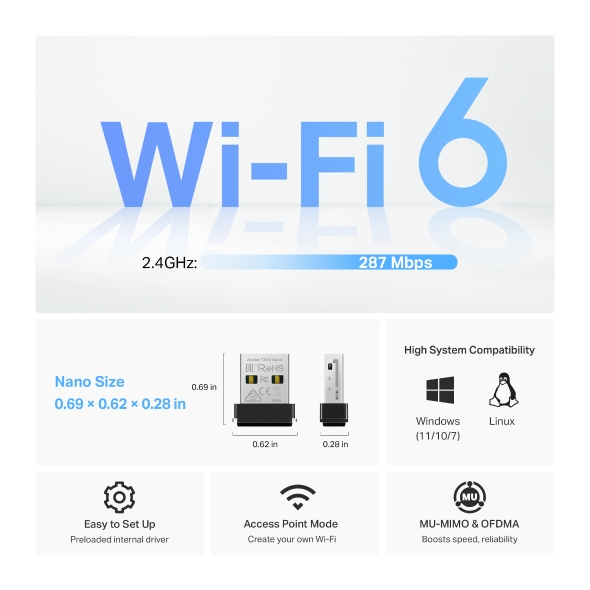 TP-LINK AX300 NANO WI-FI 6 WIRELESS USB ADAPTER ARCHER TX1U NANO thumbnail 4