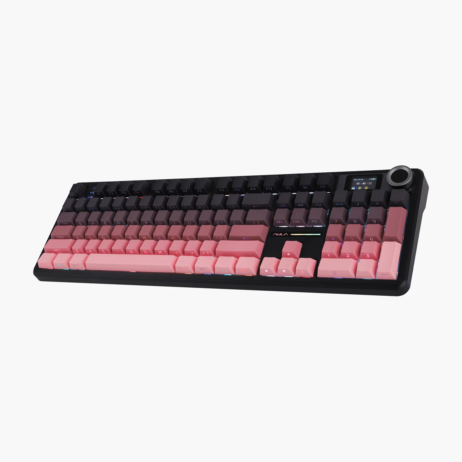 AULA 108 KEYS RGB 100% MECHANICAL GAMINGKEYBOARD TRI-MODE KNOB GRAYWOOD V3 SWITCH GY-OR-DGY F108 PRO
