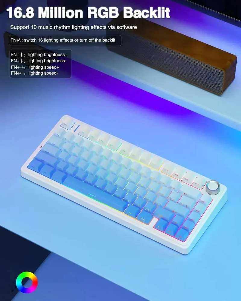 AULA 75 KEYS RGB 75% MECHANICAL GAMING KEYBOARD WHITE GRADIENT BLUE PAPER SWITCH thumbnail 3