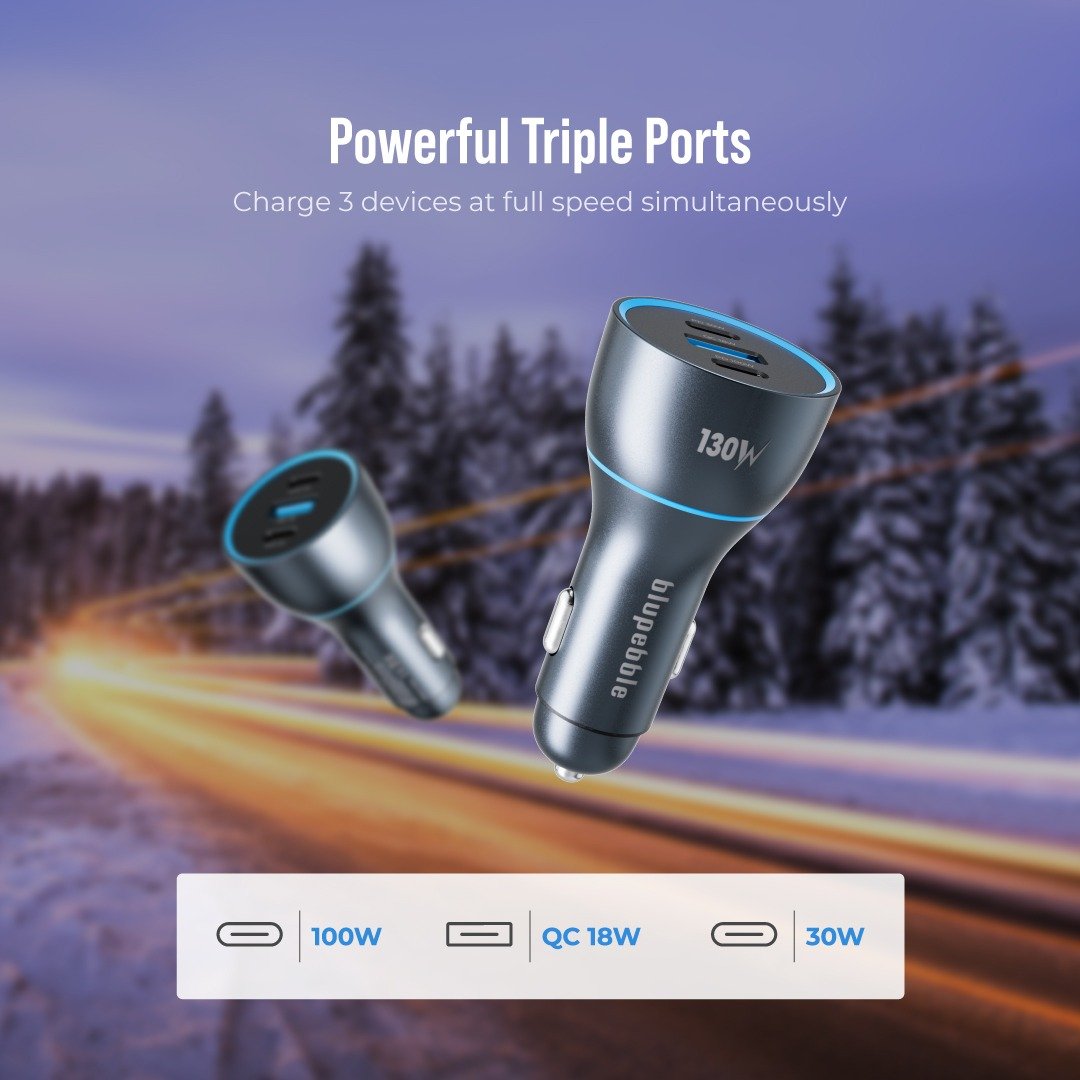 BluPebble Navi Power 130W Car Charger with 2x USB-C and 1x USB-A Ports - BP-CC0130-SG thumbnail 5