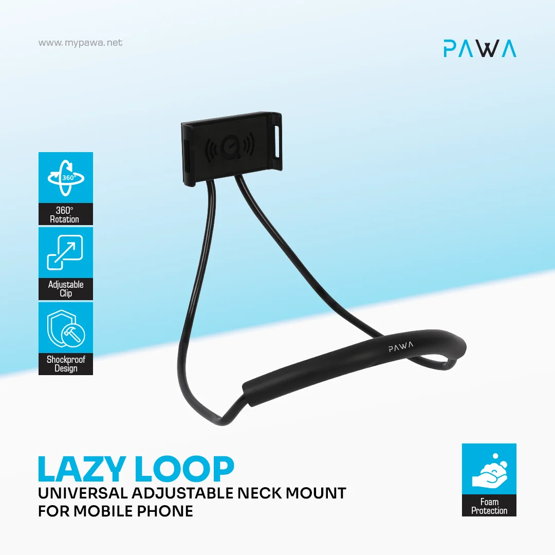 PAWA LAZY LOOP UNIVERSAL ADJUSTABLE NECK MOUNT FOR MOBILE PHONE BLACK PW-NKBLZ2T1 thumbnail 3