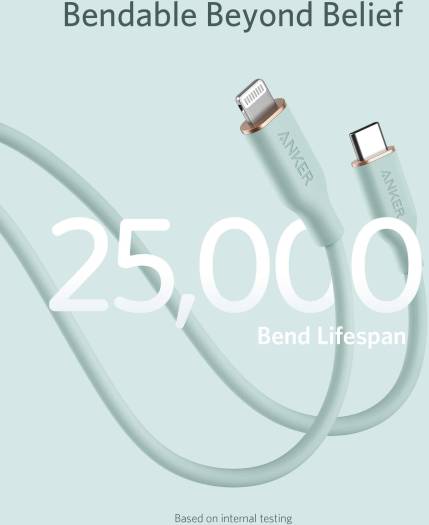 ANKER POWERLINE III FLOW USB C WITH LIGHTNING CONNECTOR 3FT GREEN A8662H61 thumbnail 4