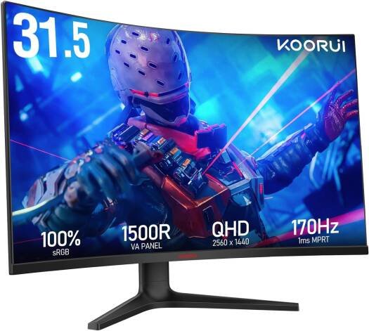 KOORUI 32-INCH CURVED QHD 2560X1440 144HZ GAMING MONITOR 32E6QC