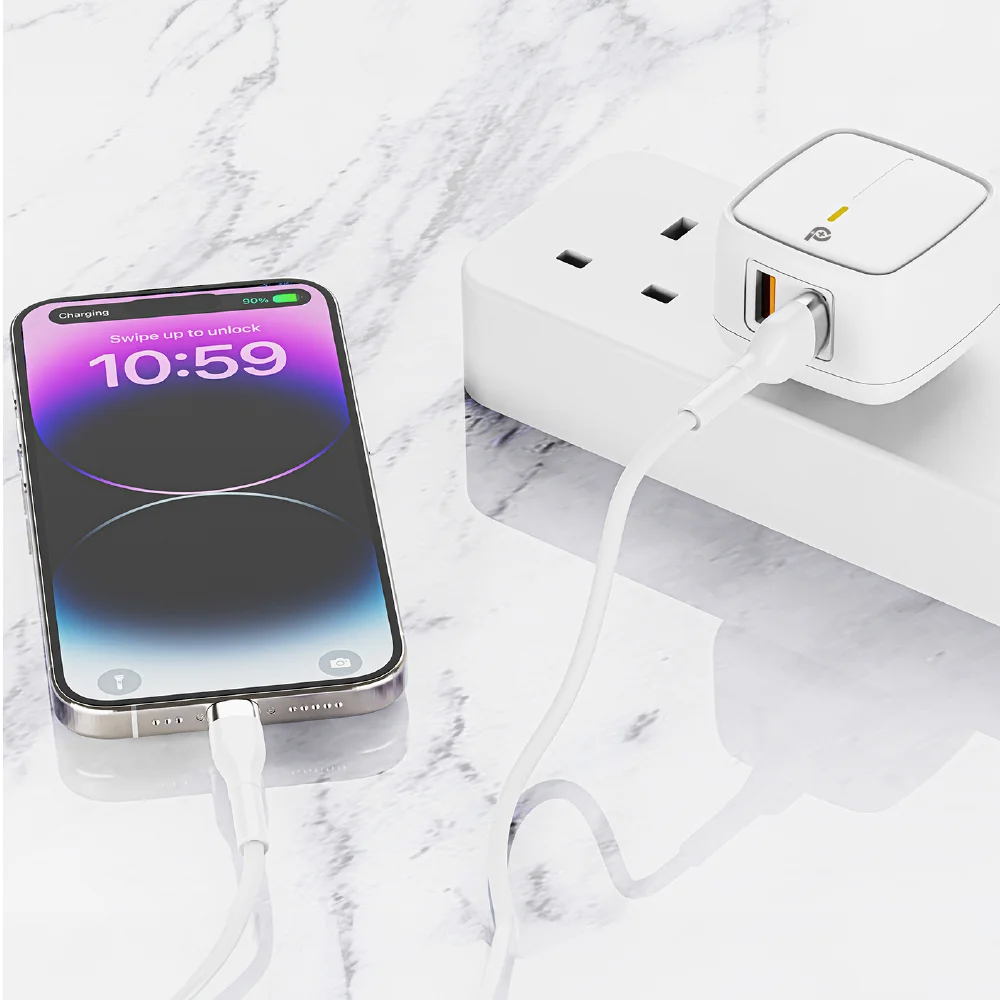 POWERO PLUS 12W BRITISH UK WALL CHARGER WITH USB A TO USB C CABLE WHITE PR-TC24UKAT-WH thumbnail 4
