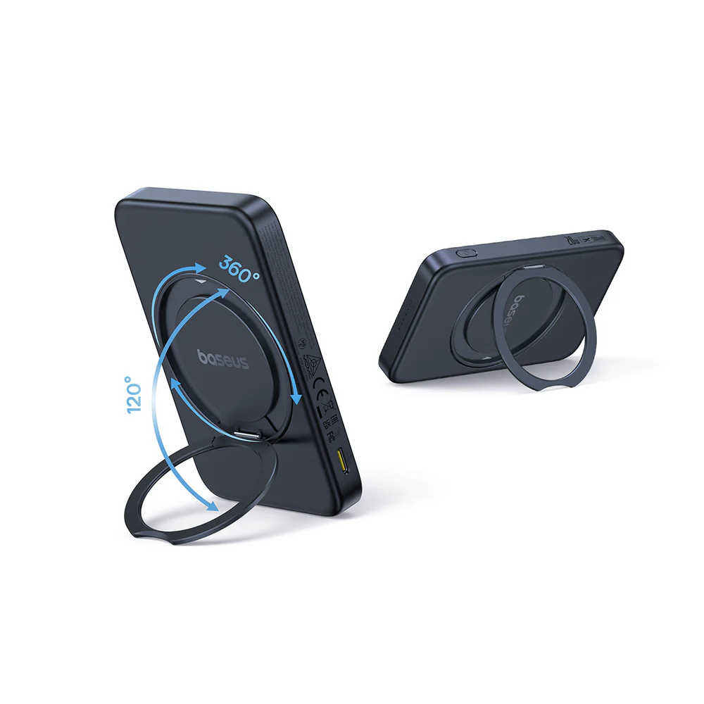 BASEUS PICOGO QI2 MAGNETIC POWER BANK WITH ROTATABLE STAND 5000MAH 20W COSMIC BLACK P10076802123-00-BK thumbnail 4