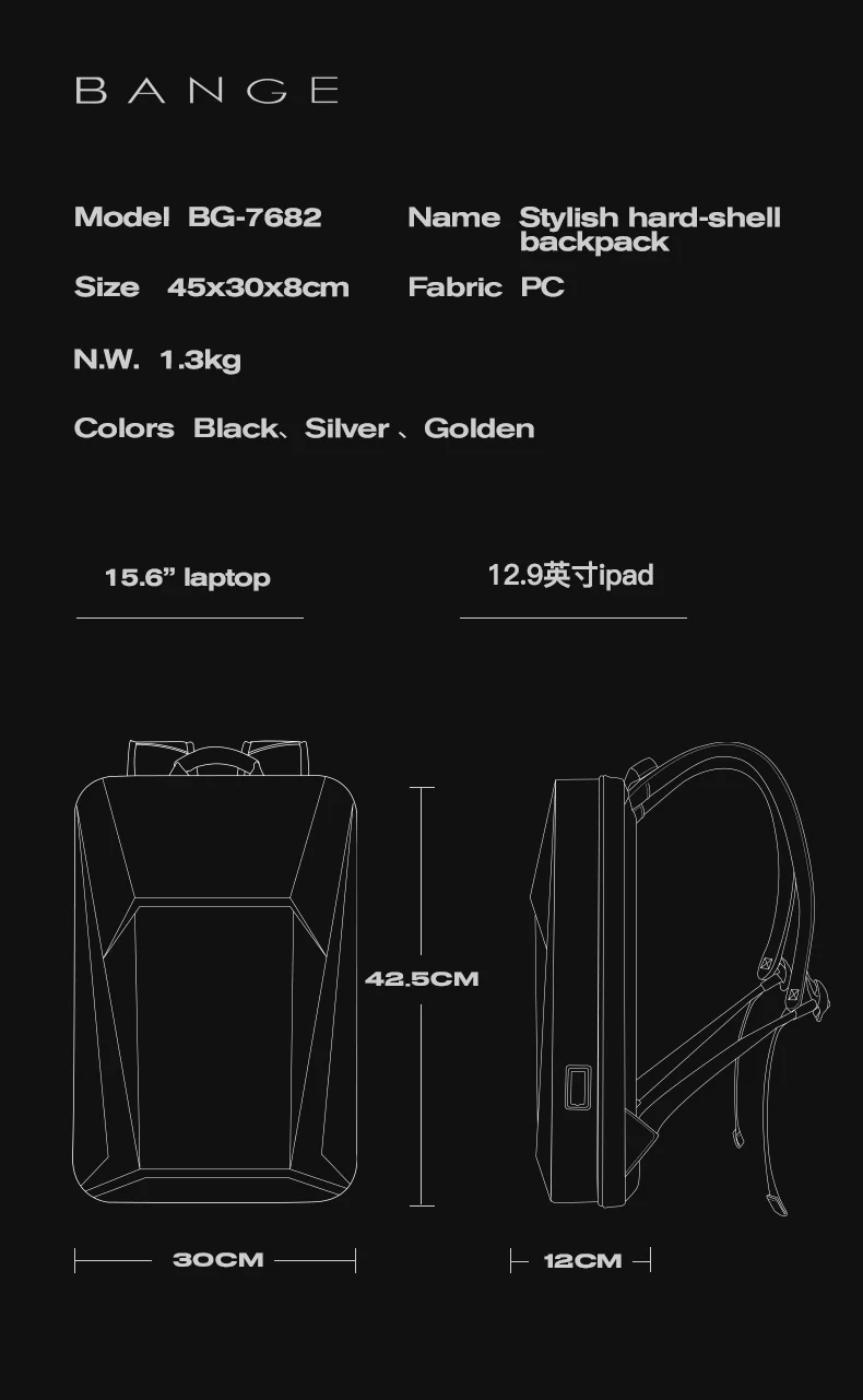 BANGE BACKPACK BLACK BG-7682 thumbnail 7