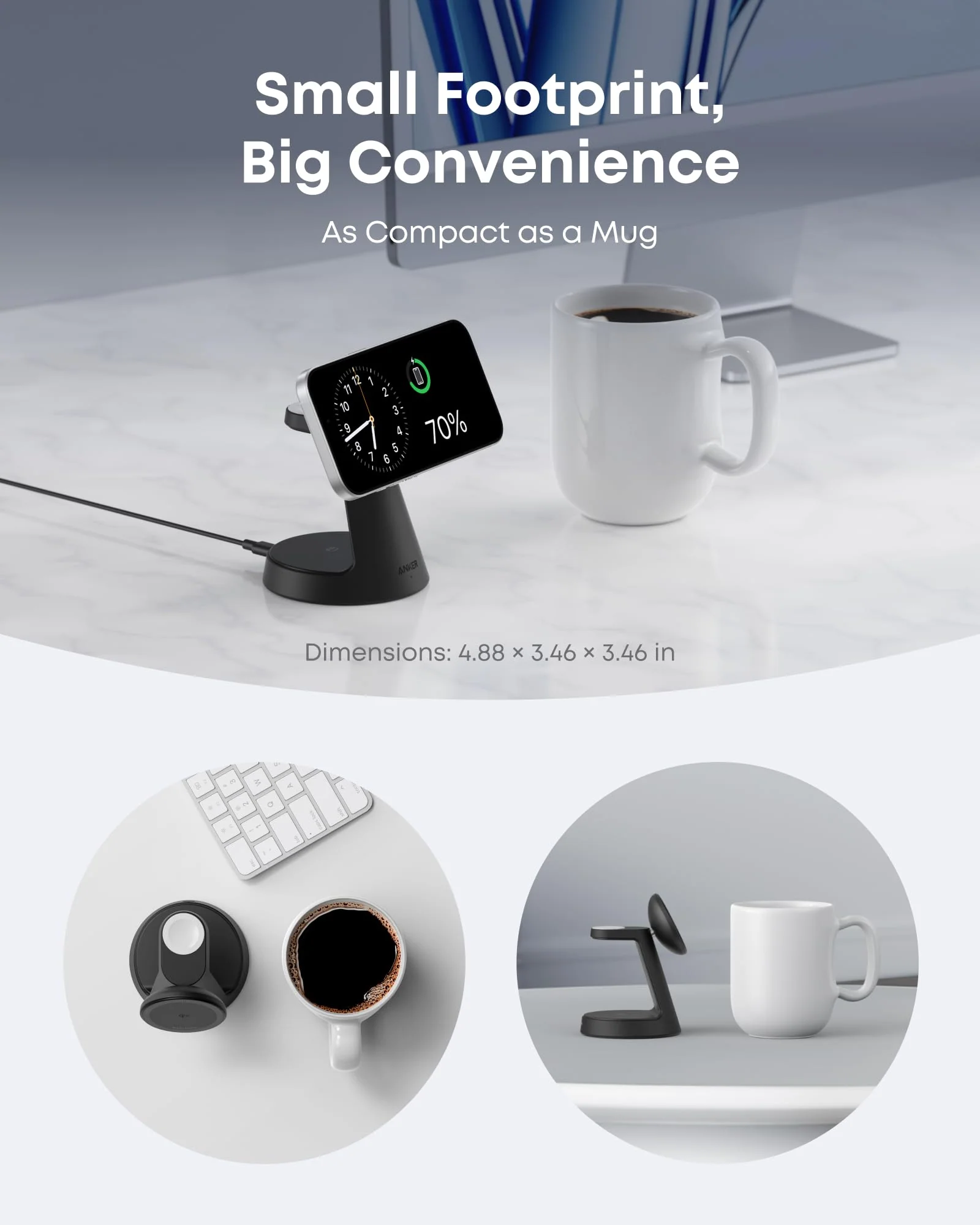 ANKER MAGGO WIRELESS CHARGING STATION 3 IN 1 DOCK STAND WITH ADAPTER AND CABLE BLACK B25M4V11 thumbnail 3
