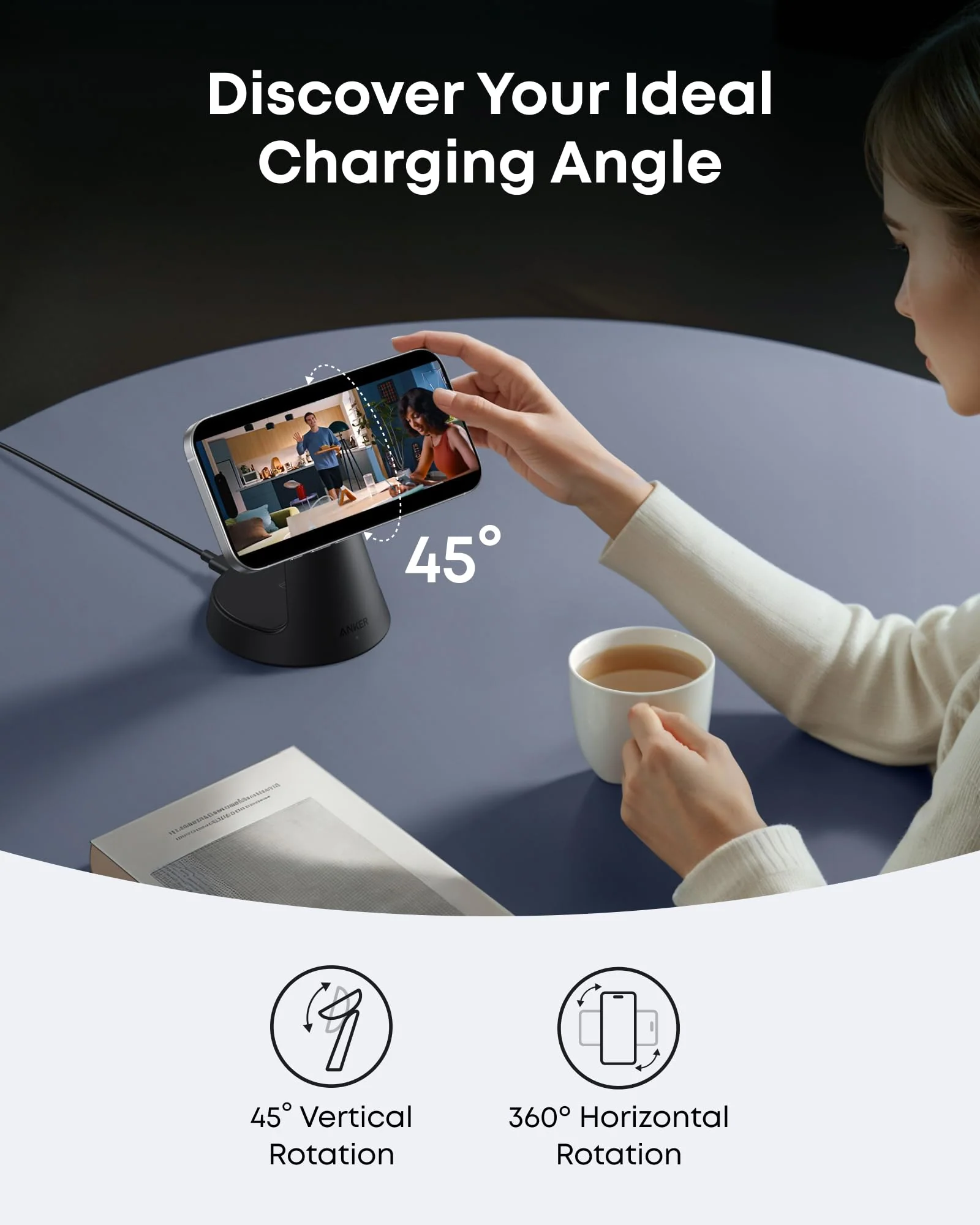 ANKER MAGGO WIRELESS CHARGING STATION 3 IN 1 DOCK STAND WITH ADAPTER AND CABLE BLACK B25M4V11 thumbnail 7