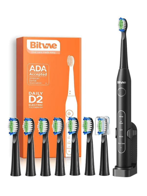 Bitvae Toothbrush Bundle: 8 Heads, Travel Case, Holder, Headcap - Black BV-D2