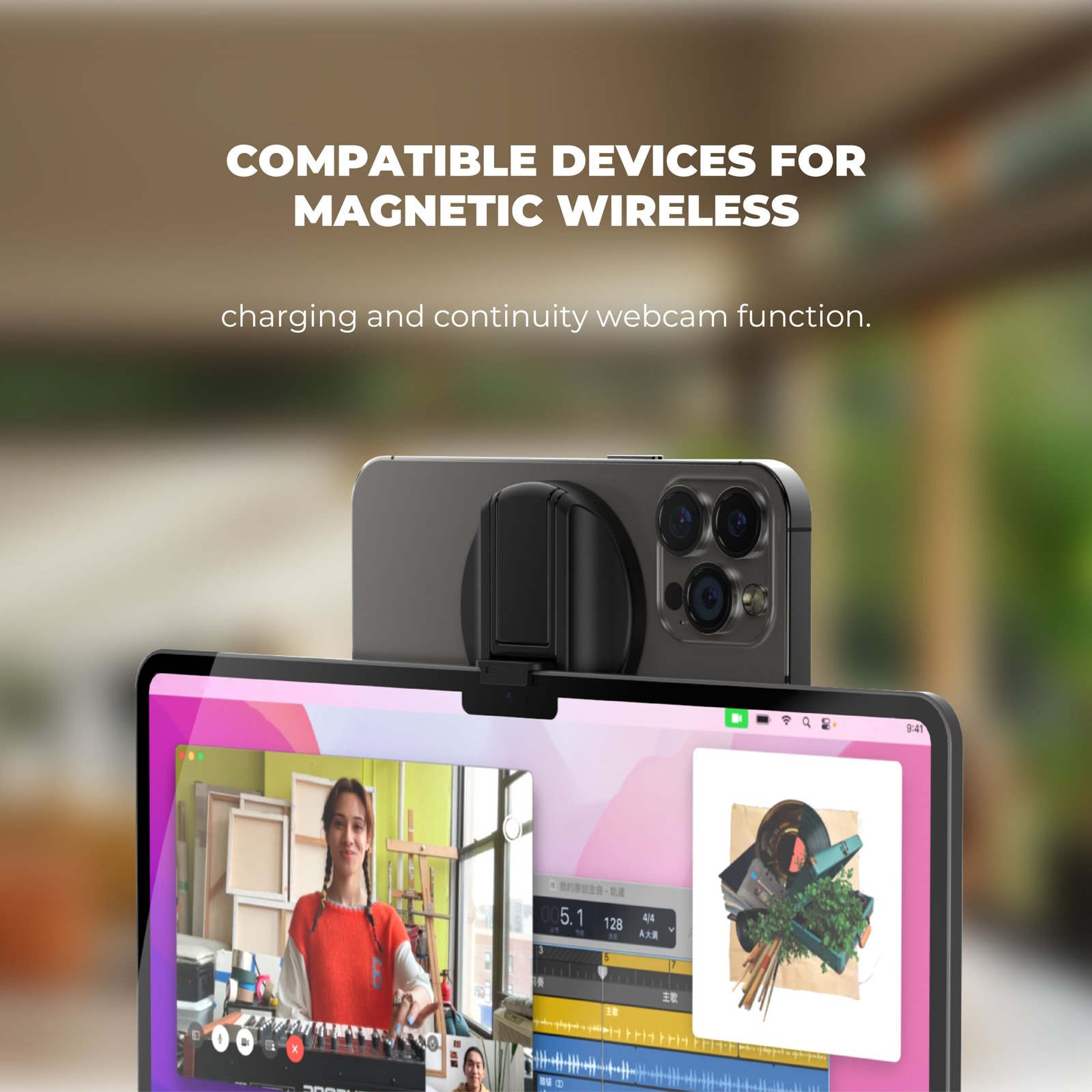 BLUPEBBLE LUCID MAG GRIP MAGSAFE 15W WL CHARGER WITH STAND AND WEBCAM MOUNT BP-15WLUCIDMAGGRIP-BK thumbnail 6