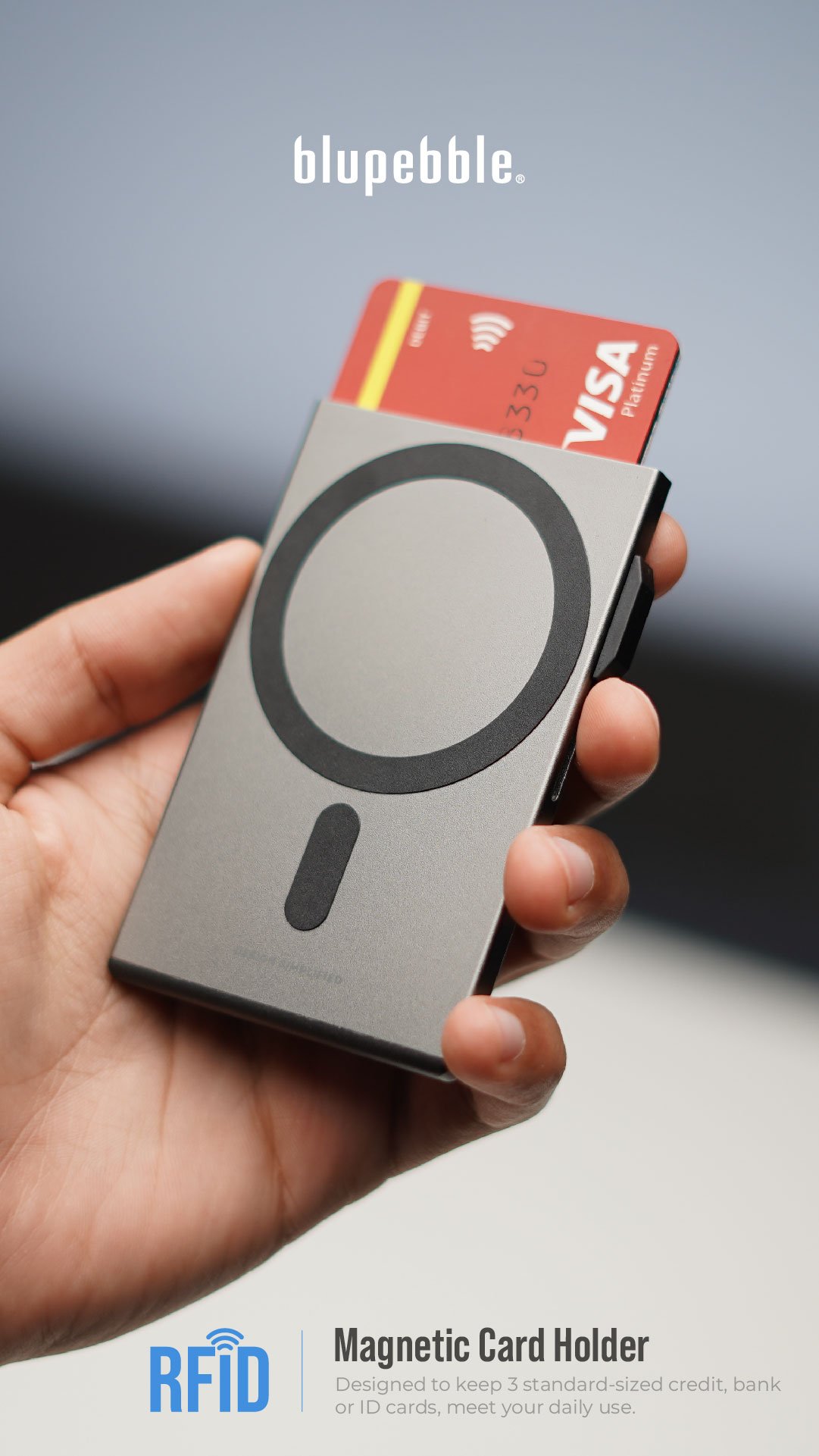 Bluepebble 3-Card Magnetic Holder with RFID Protection - Sleek and Secure BP-3CARRDMAG thumbnail 9