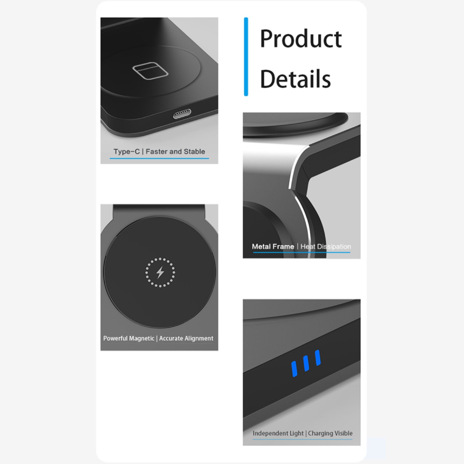 BLUPEBBLE 3 IN 1 WIRELESS MAGSAFE CHARGING STAND BP-3IN1V1-SG thumbnail 6