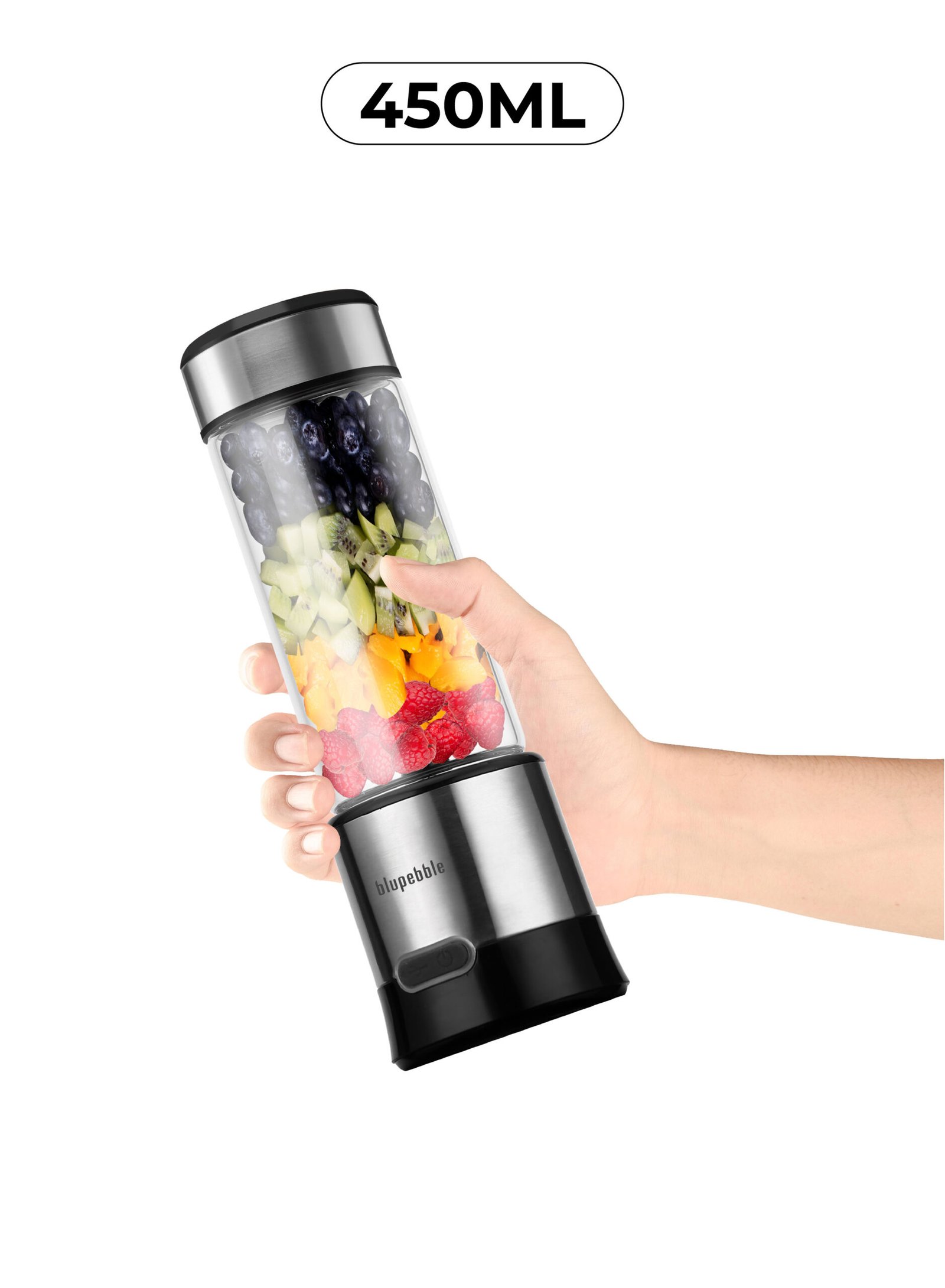 BLUPEBBLE PORTABLE RECHARGEABLE BLENDER 450ML SILVER BP-BLENDER450-SL thumbnail 2