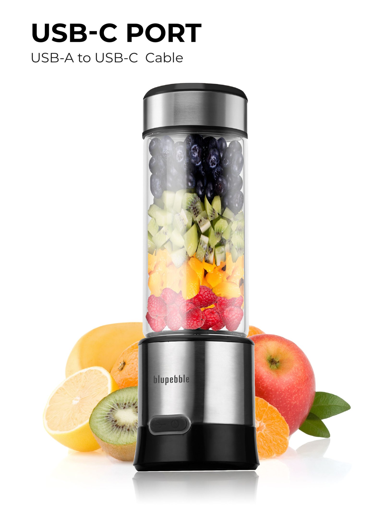 BLUPEBBLE PORTABLE RECHARGEABLE BLENDER 450ML SILVER BP-BLENDER450-SL thumbnail 8