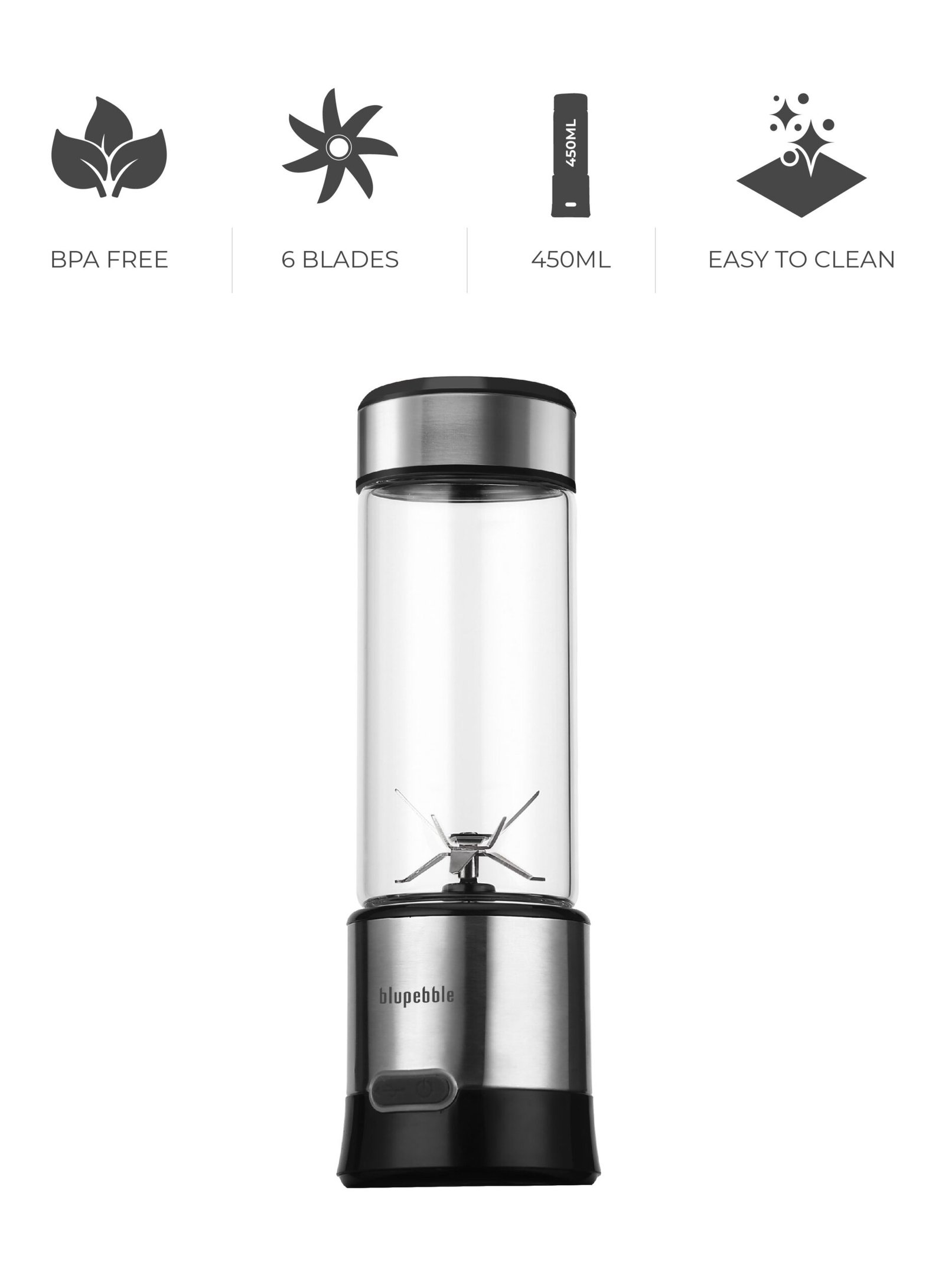 BLUPEBBLE PORTABLE RECHARGEABLE BLENDER 450ML SILVER BP-BLENDER450-SL thumbnail 4