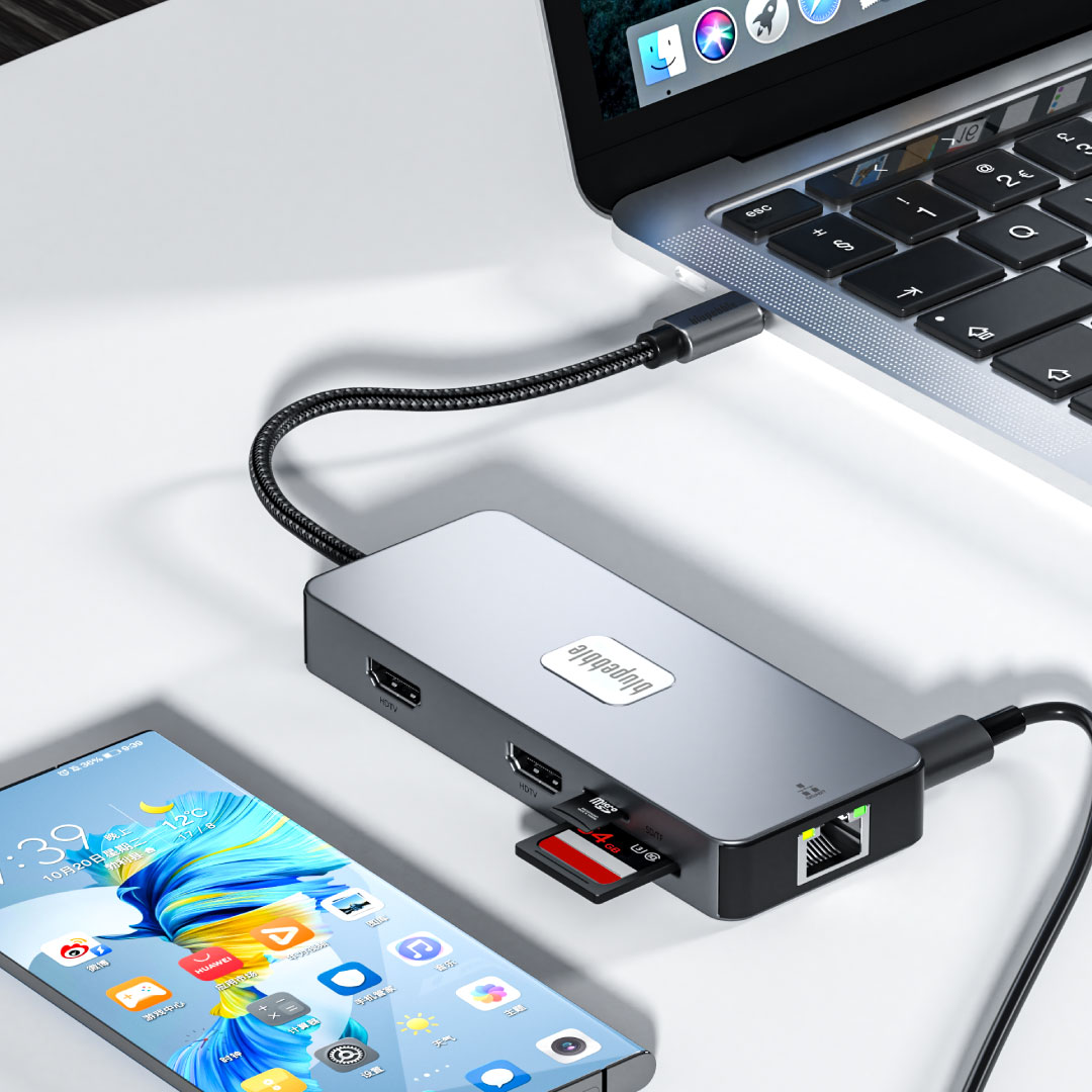 BLUPEBBLE C10 MULTIPORT ALUMINIUM 10 IN 1 MULTIMEDIA HUB GRAY BP-C10USBCHUB10IN1-GY thumbnail 4