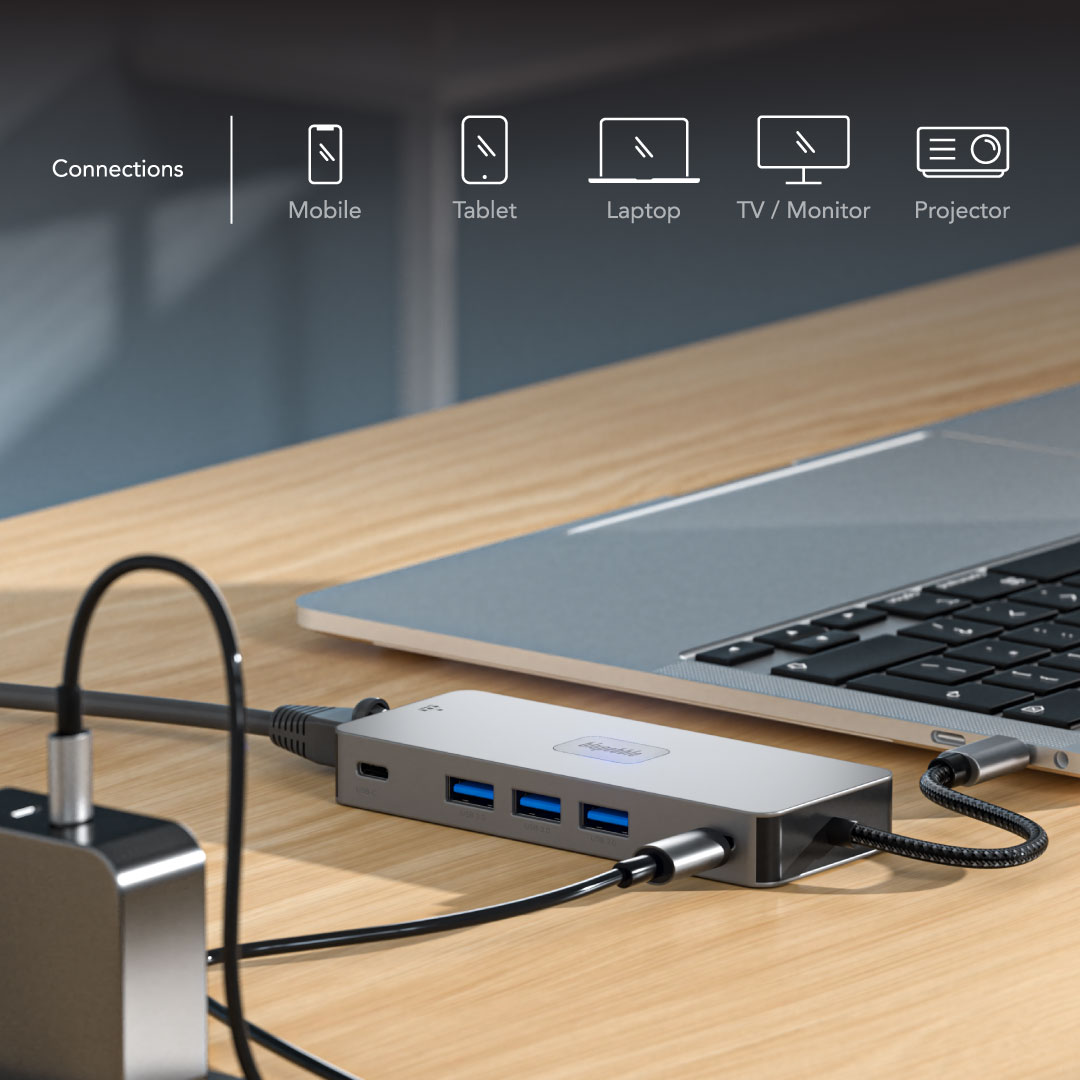 BLUPEBBLE C10 MULTIPORT ALUMINIUM 10 IN 1 MULTIMEDIA HUB GRAY BP-C10USBCHUB10IN1-GY thumbnail 3