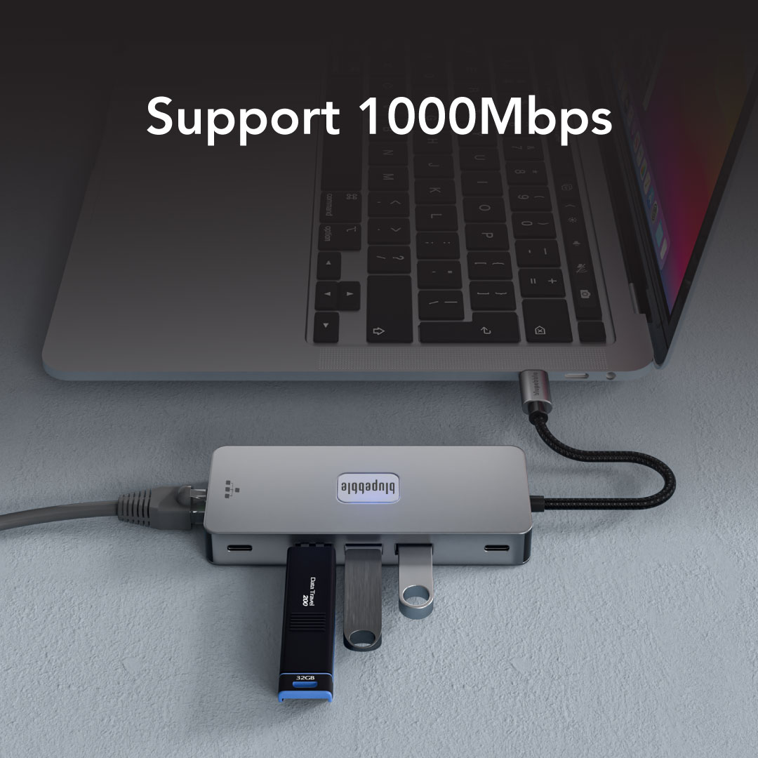 BLUPEBBLE C10 MULTIPORT ALUMINIUM 10 IN 1 MULTIMEDIA HUB GRAY BP-C10USBCHUB10IN1-GY thumbnail 2