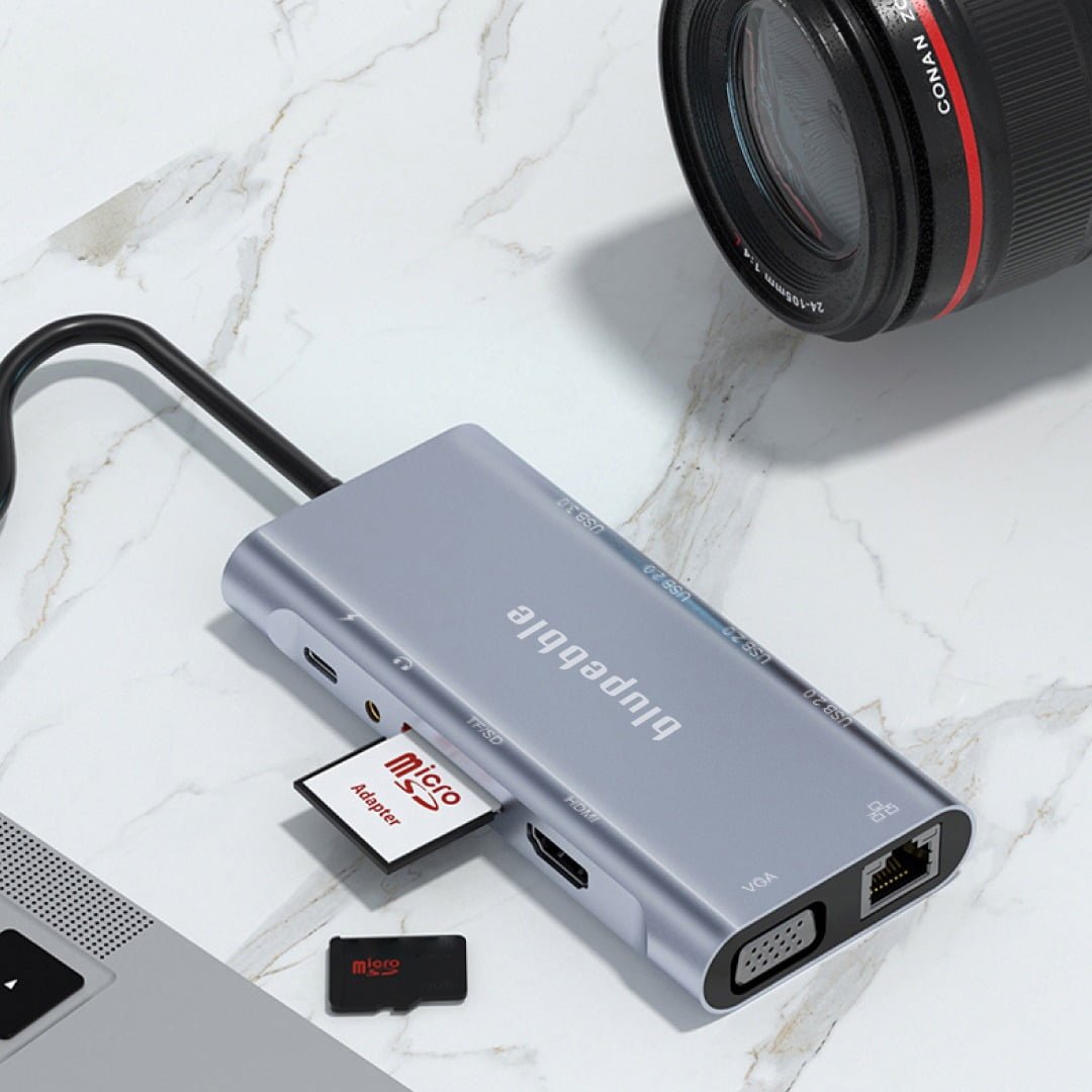 BLUPEBBLE C11 MULTIPORT ALUMINUM 11 IN 1 HUB GRAY BP-C11MULTIHUB11IN1-GY thumbnail 5