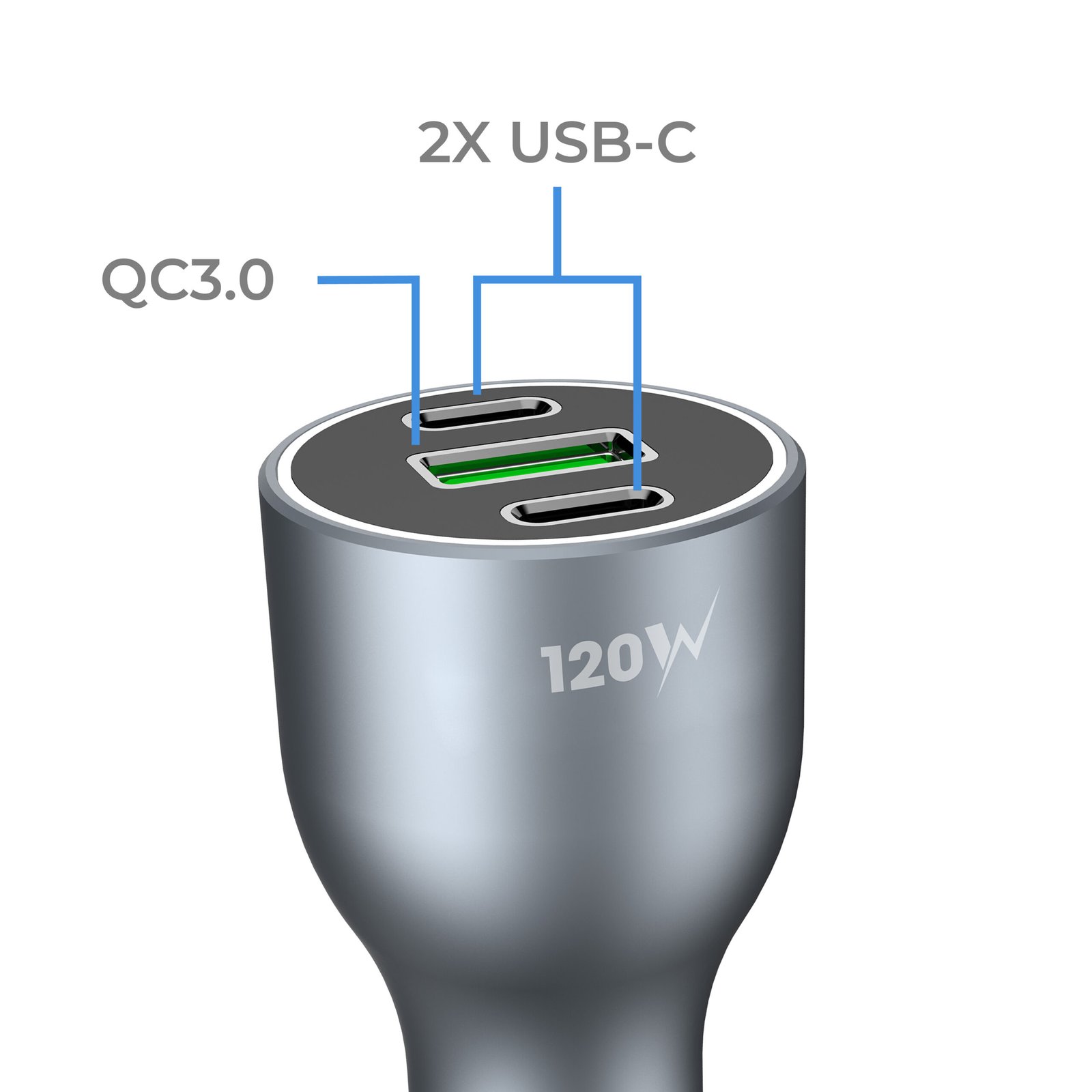BLUPEBBLE NAVI POWER 120W WITH 2XUSB-C PD UPTO 100 WATT AND 1XUSB-A QC FAST CHARGING CAR CHARGER BP-CC0120-SG thumbnail 4