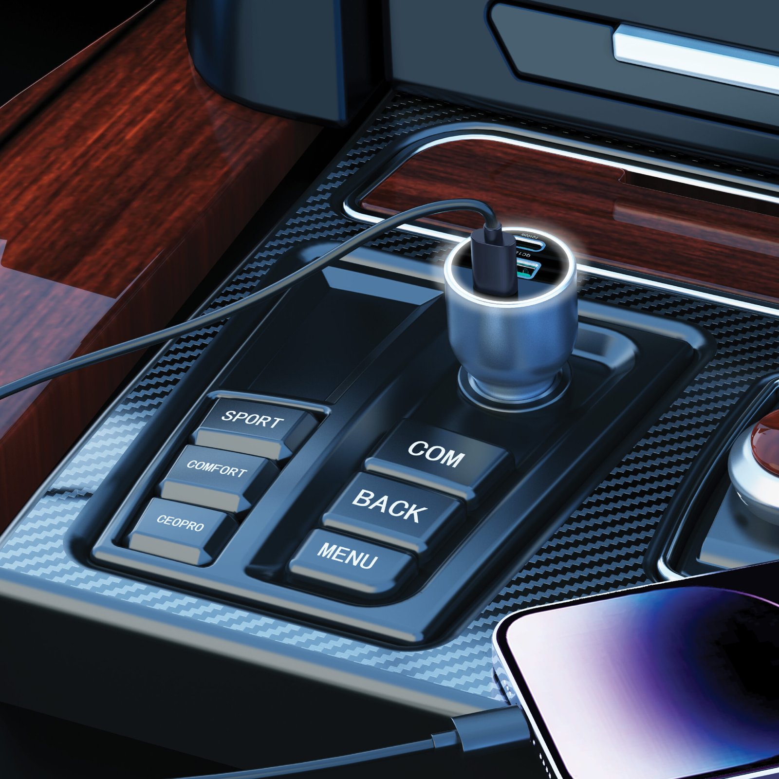 BLUPEBBLE NAVI POWER 120W WITH 2XUSB-C PD UPTO 100 WATT AND 1XUSB-A QC FAST CHARGING CAR CHARGER BP-CC0120-SG thumbnail 3
