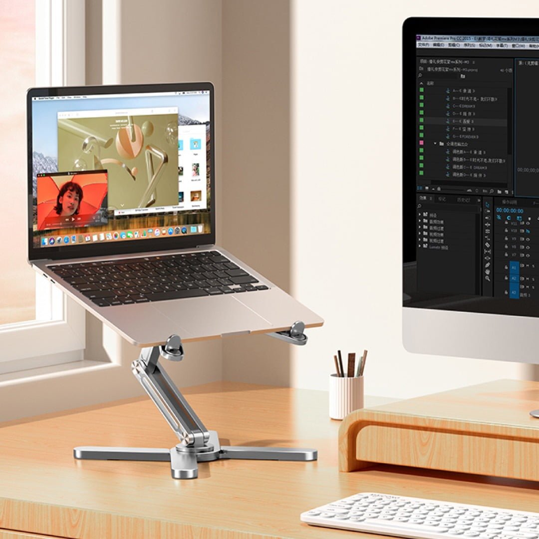 BLUPEBBLE DOUBLE-X ADJUSTABLE AND FOLDABLE ALUMINIUM ALLOY LAPTOP STAND 11 TO 17 INCH BP-DBLXSTAND11.17-SL thumbnail 4