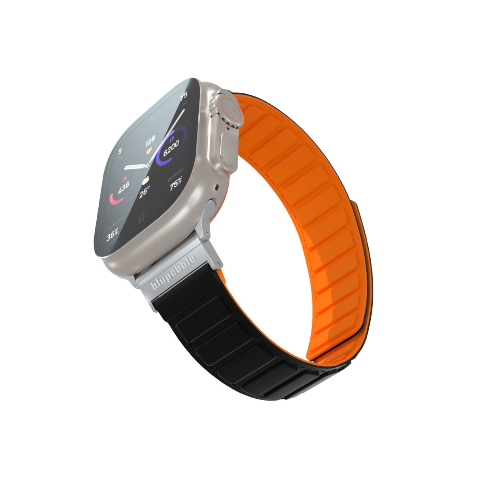 BLUPEBBLE DOLOMITES SILICONE REVERSIBLE MAGNETIC STRAP 49/45/44/42MM BLACK/ORANGE BP-DOLOM49-BKOR thumbnail 5