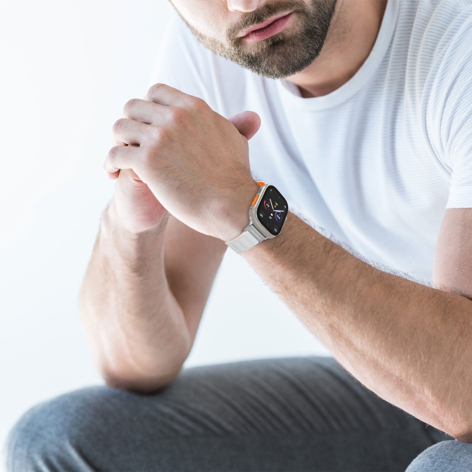 BLUPEBBLE ETNA SILICONE REVERSIBLE MAGNETIC STRAP 49/45/44/42MM WHITE/ORANGE BP-ETNA49-WHOR thumbnail 4