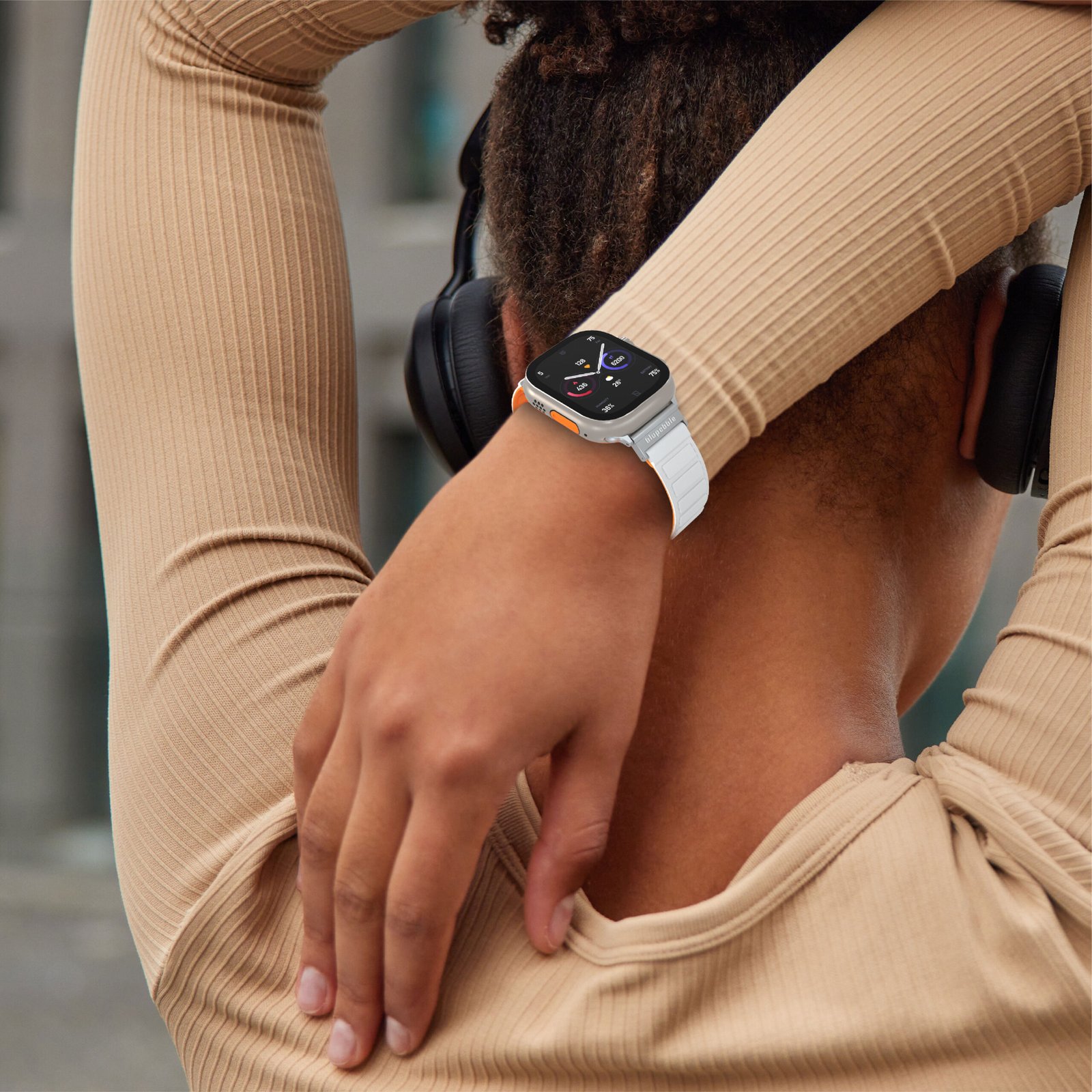 BLUPEBBLE ETNA SILICONE REVERSIBLE MAGNETIC STRAP 49/45/44/42MM WHITE/ORANGE BP-ETNA49-WHOR thumbnail 3