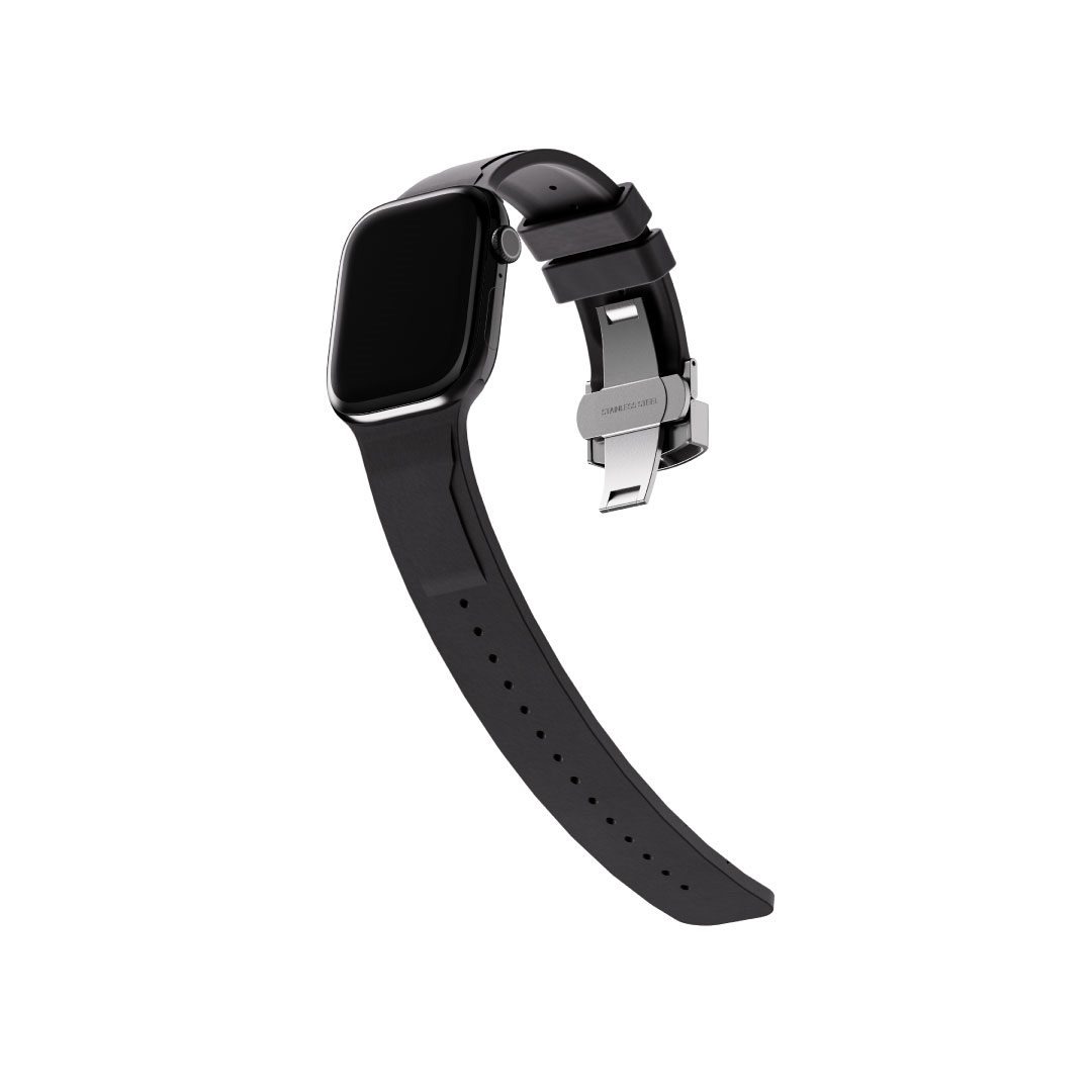 BLUPEBBLE FLEXOR PREMIUM FLUORO RUBBER WATCH BAND 42/44/45/49MM WITH PRECISION STEEL CLASP BLACK BP-FLEXOR-BK