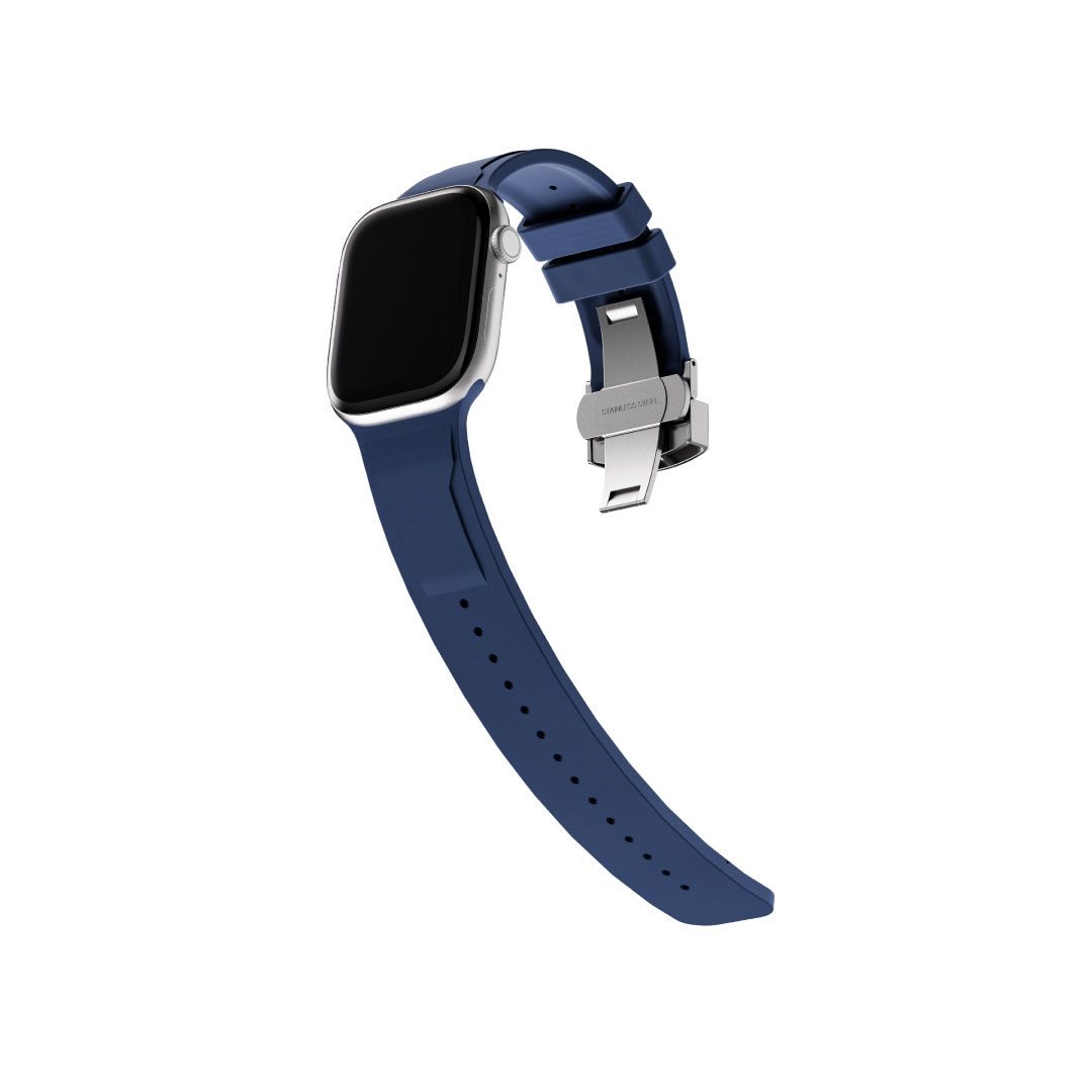 BLUPEBBLE FLEXOR PREMIUM FLUORO RUBBER WATCH BAND 42/44/45/49MM WITH PRECISION STEEL CLASP BLUE BP-FLEXOR-BL