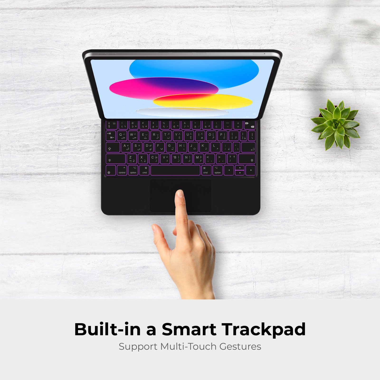 BLUPEBBLE IPAD 10TH GEN MAGIC FOLIO KEYBOARD WITH TRACKPAD ENG/ARB BP-FOLIO-MT10G-AR-EN-BK thumbnail 7