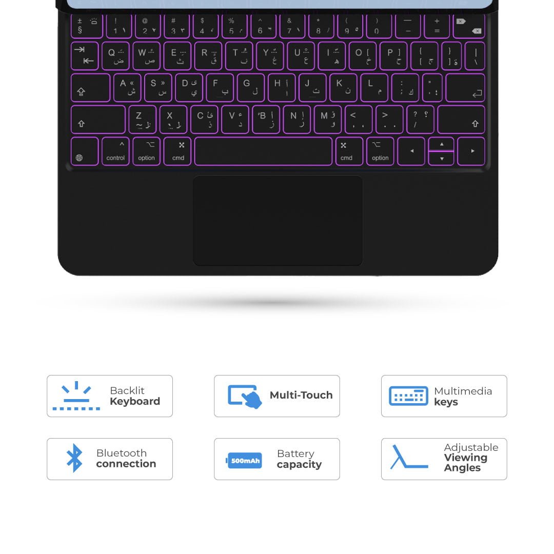 BLUPEBBLE IPAD 10TH GEN MAGIC FOLIO KEYBOARD WITH TRACKPAD ENG/ARB BP-FOLIO-MT10G-AR-EN-BK thumbnail 4
