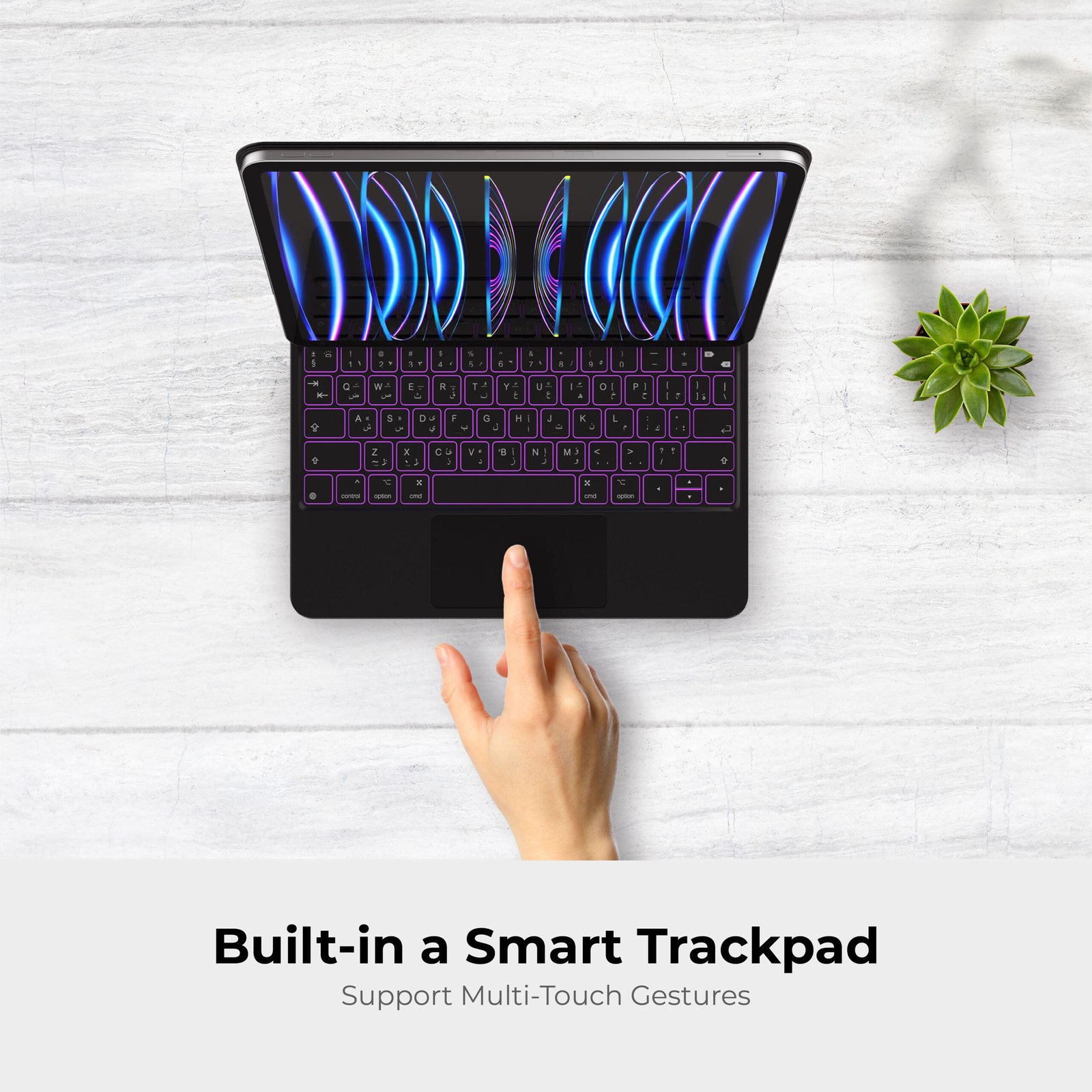 BLUPEBBLE 10.9 INCH/11 INCH MAGIC FOLIO KEYBOARD WITH TRACKPAD ENG/ARB BP-FOLIO-MT11IN-AR-EN-BK thumbnail 2