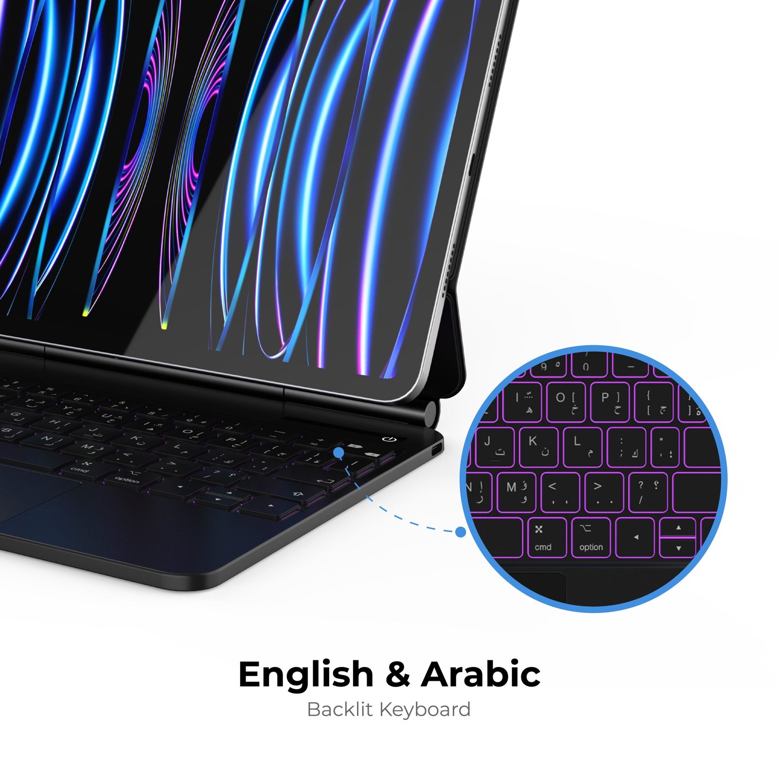 BLUPEBBLE 10.9 INCH/11 INCH MAGIC FOLIO KEYBOARD WITH TRACKPAD ENG/ARB BP-FOLIO-MT11IN-AR-EN-BK thumbnail 3