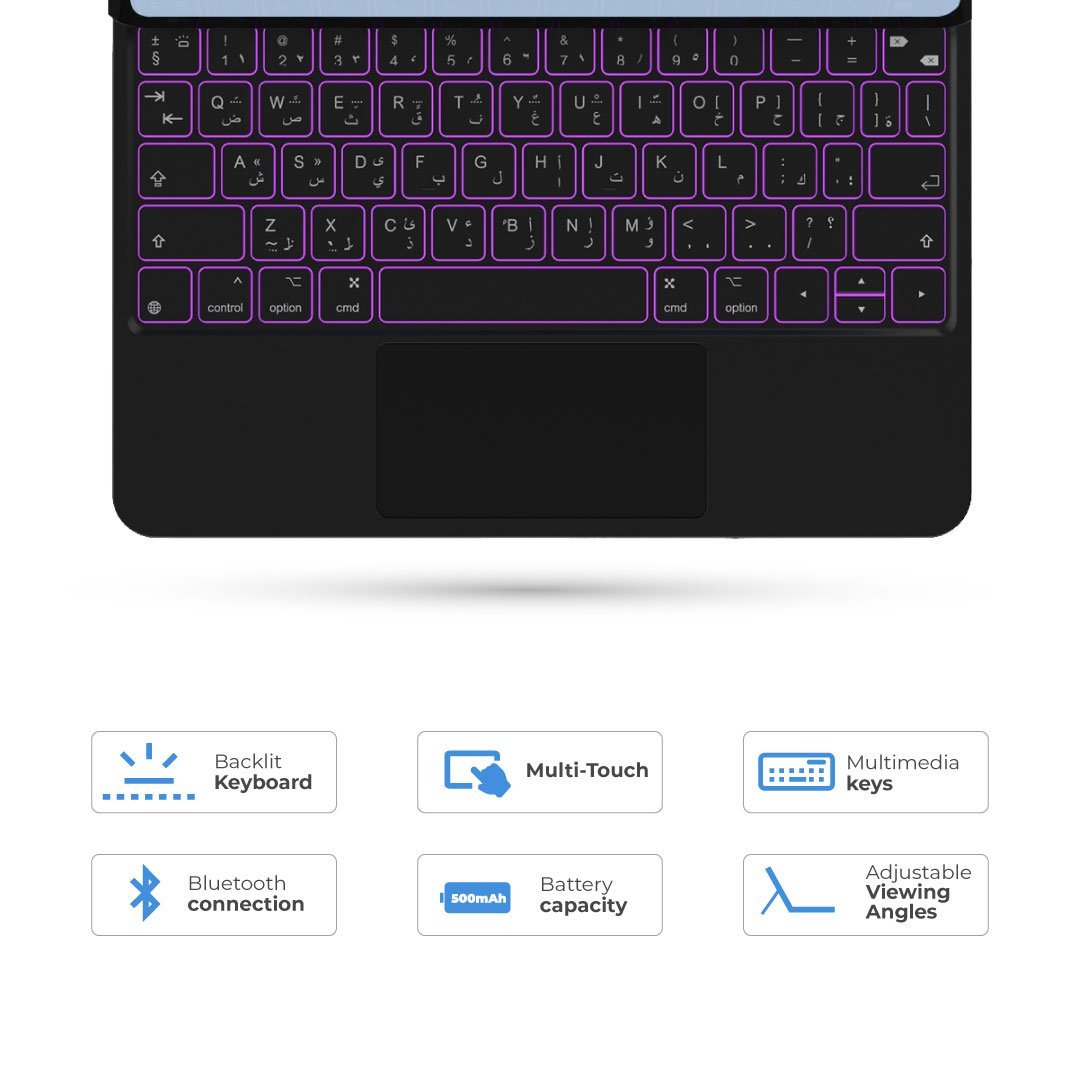 BLUPEBBLE 10.9 INCH/11 INCH MAGIC FOLIO KEYBOARD WITH TRACKPAD ENG/ARB BP-FOLIO-MT11IN-AR-EN-BK thumbnail 5