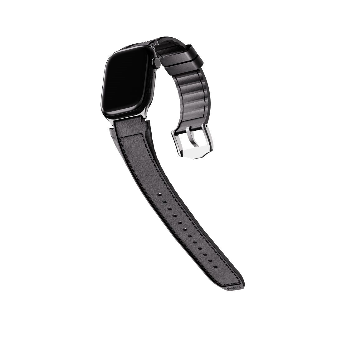 BLUPEBBLE LEATHRIX FAUX LEATHER WATCH BAND 42/44/45/49MM WITH SOFT SILICON INTERIOR BLACK BP-LEATHRIX-BK