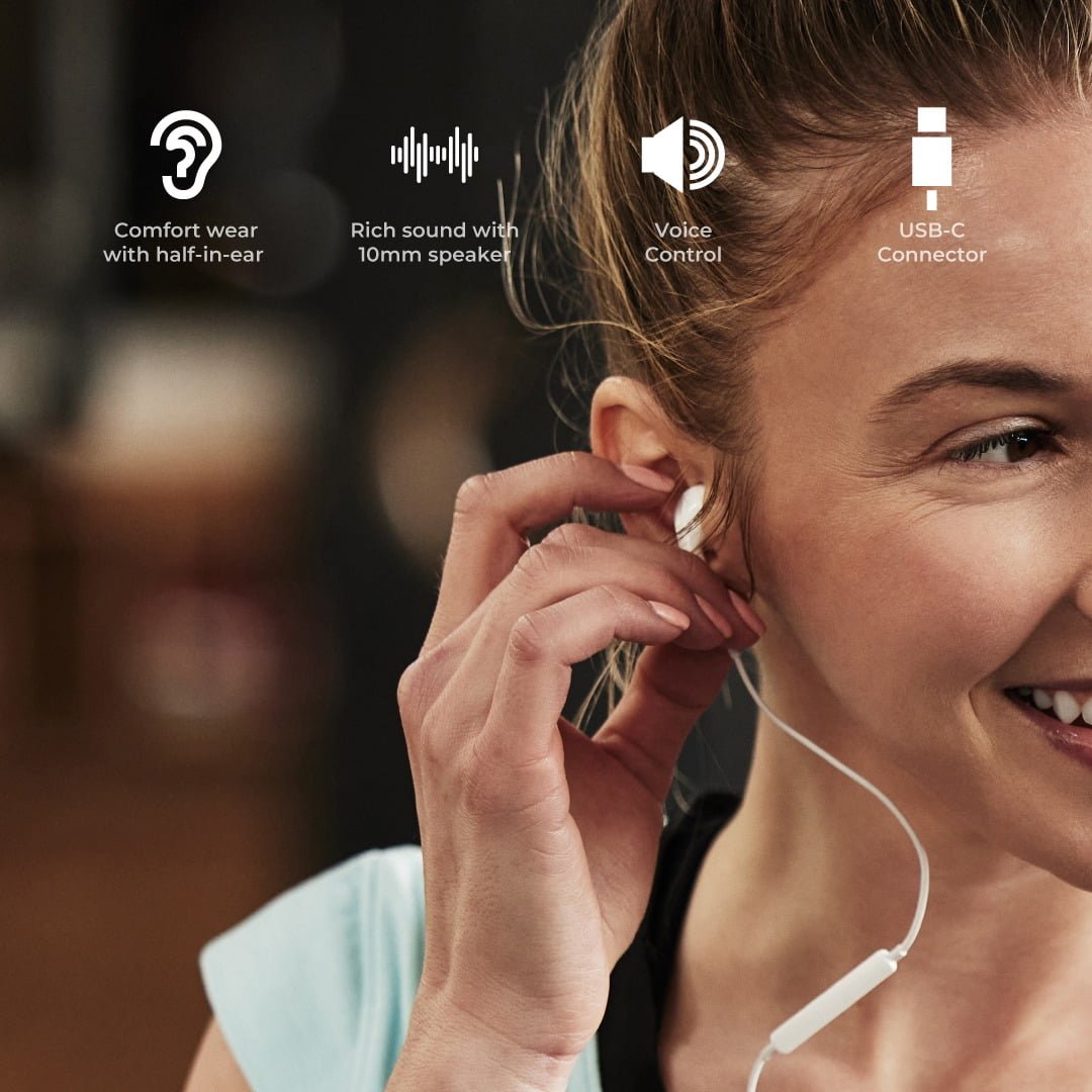 BLUPEBBLE MONO STEREO EARPHONE WITH TYPE-C CONNECTOR 1.2 METER WHITE BP-MONOTC-WH thumbnail 6