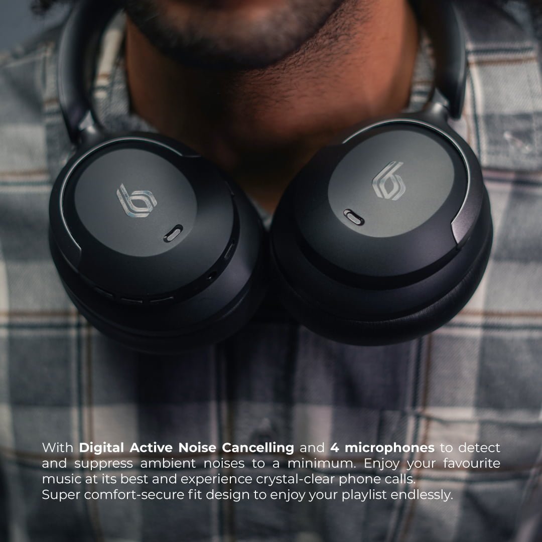 Bluepebble C80 Over-Ear Foldable Digital Hybrid Noise Cancelling Headphones - Black BP-PAC80ANC-BK thumbnail 3